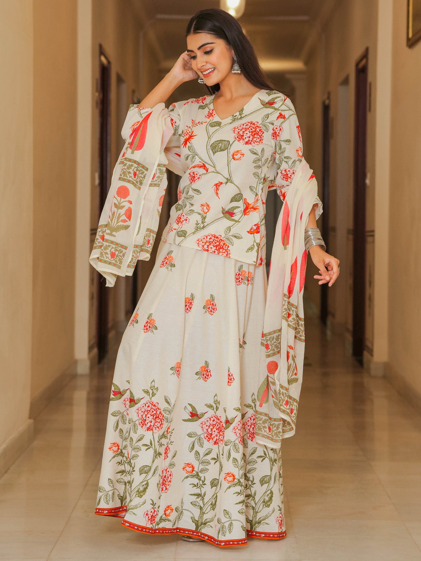 Cotton Voile Floral Off White Dupatta
