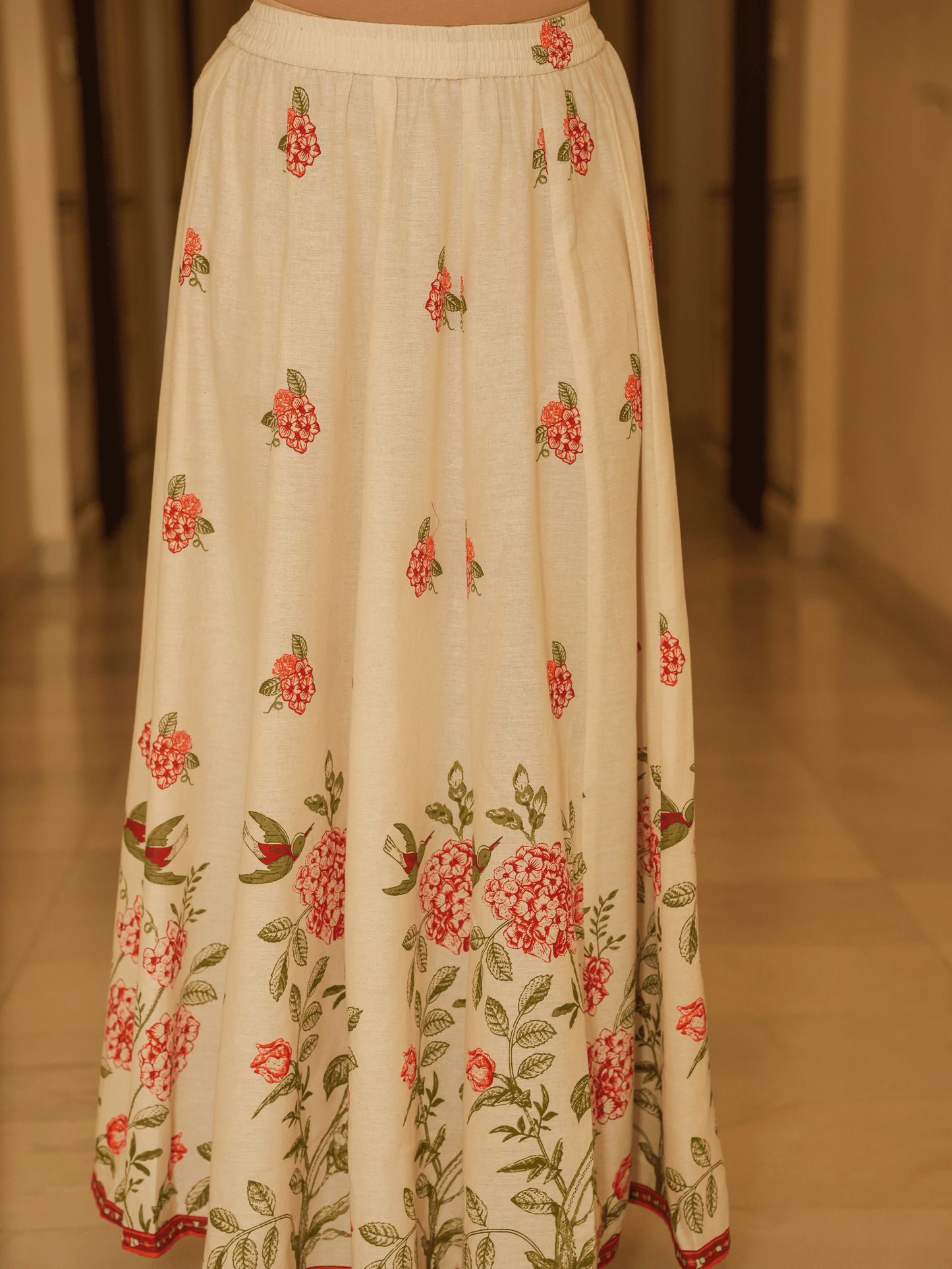 Linen Cotton Floral Straight Off White Kurta