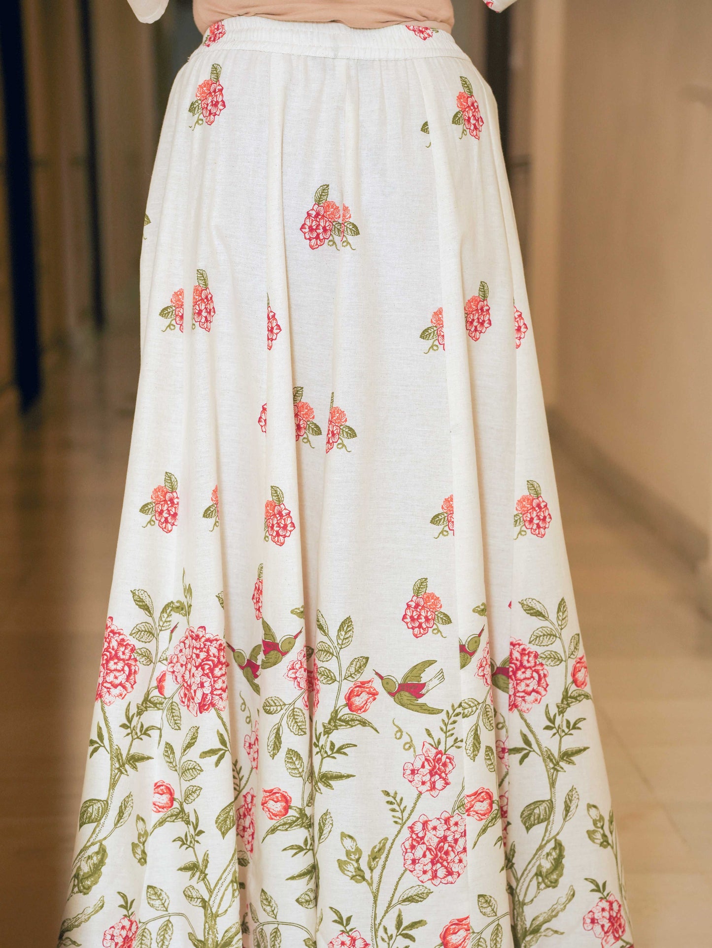Linen Cotton Floral Straight Off White Kurta