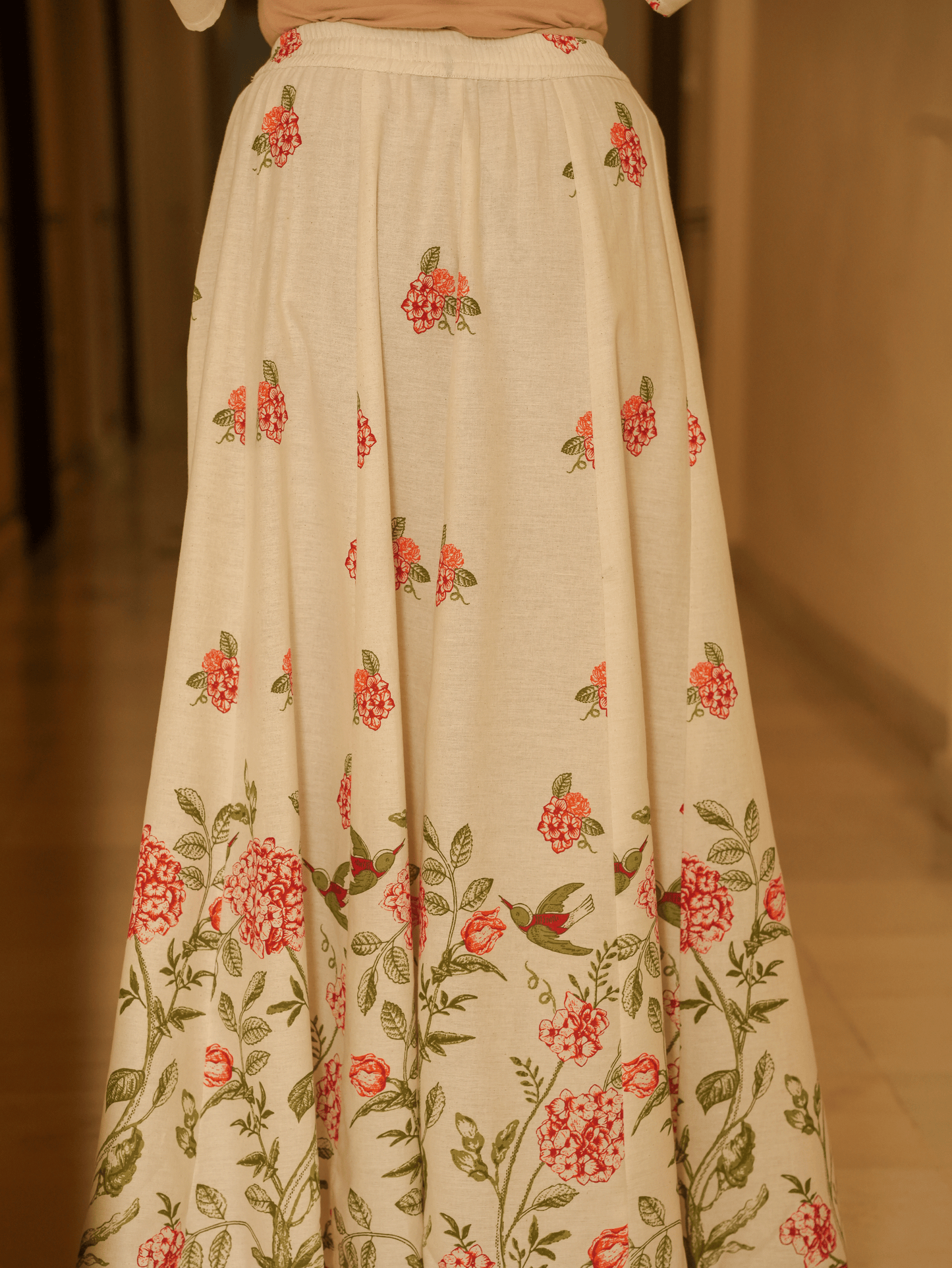 Linen Cotton Floral Straight Off White Kurta