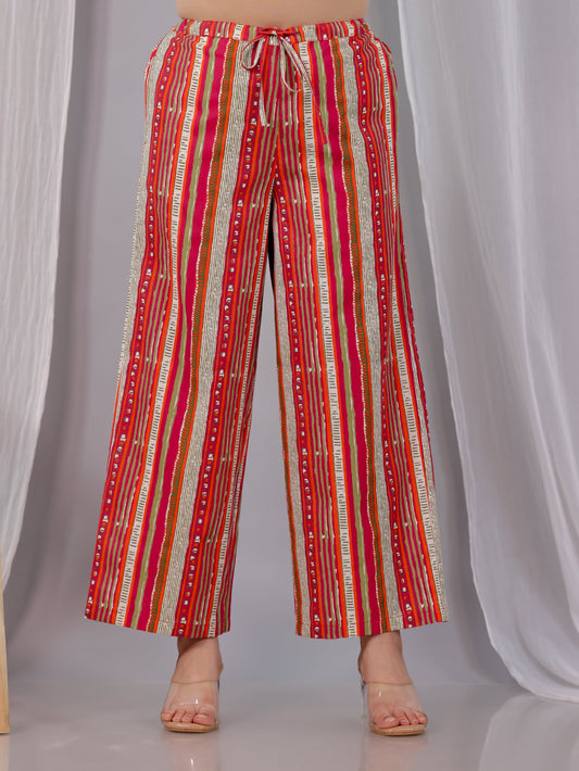 Linen Cotton Striped Multicolor Straight Straight Trousers