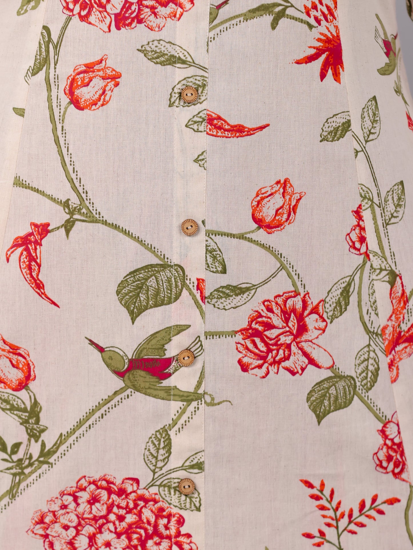 Linen Cotton Floral High Low Off White Kurta