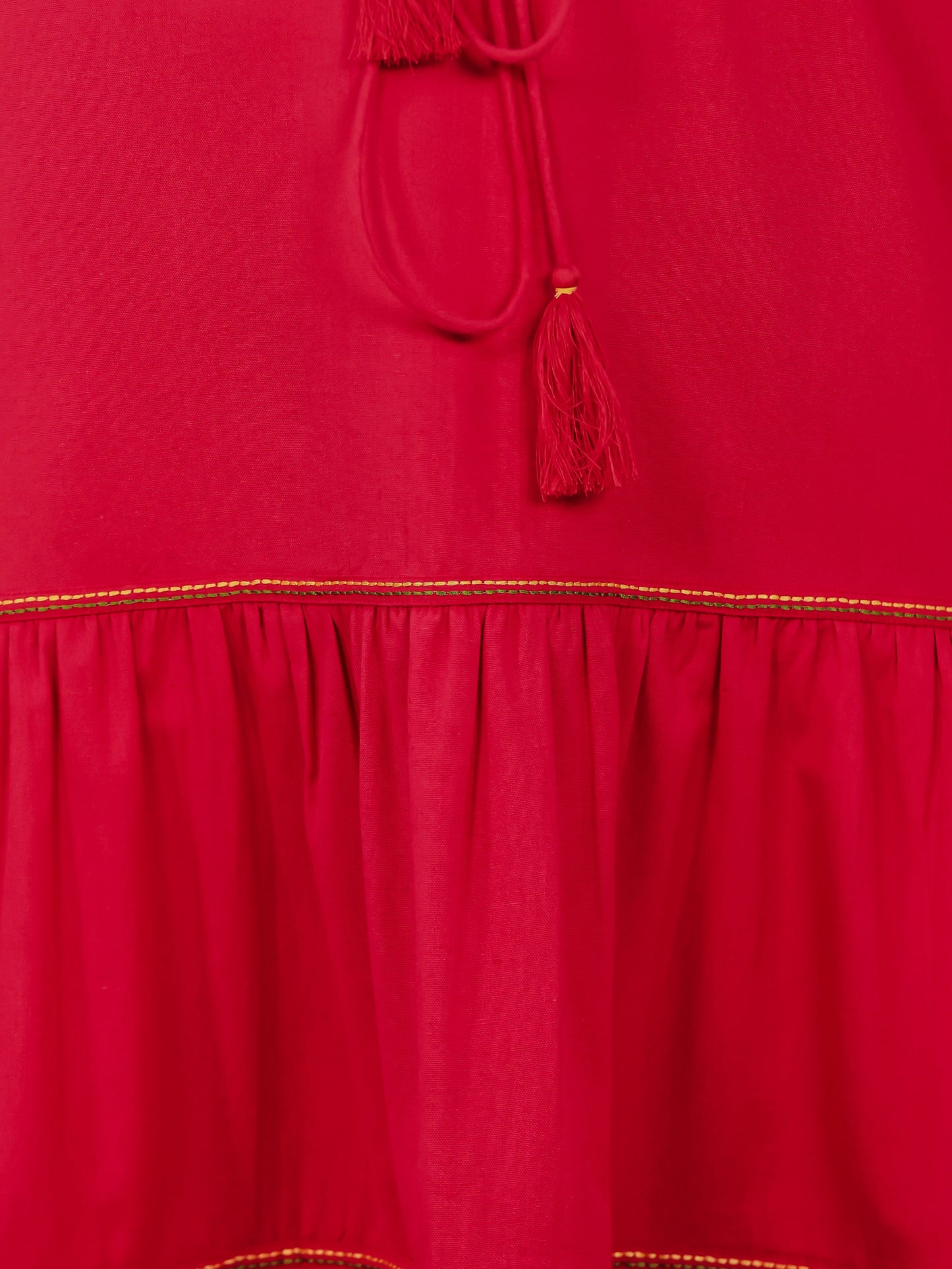 Embroidered Linen Cotton Solid Anarkali Coral Dress
