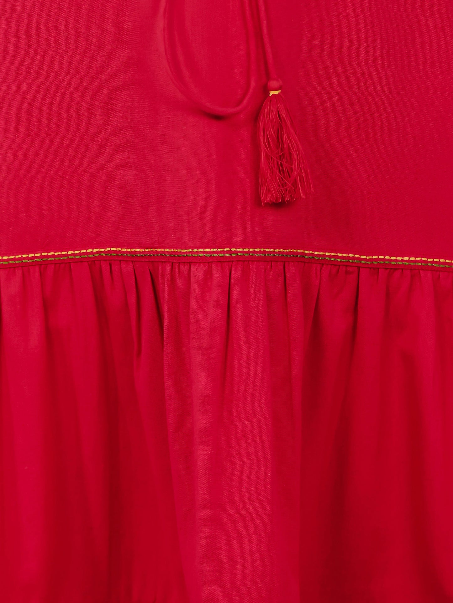 Embroidered Linen Cotton Solid Anarkali Coral Dress