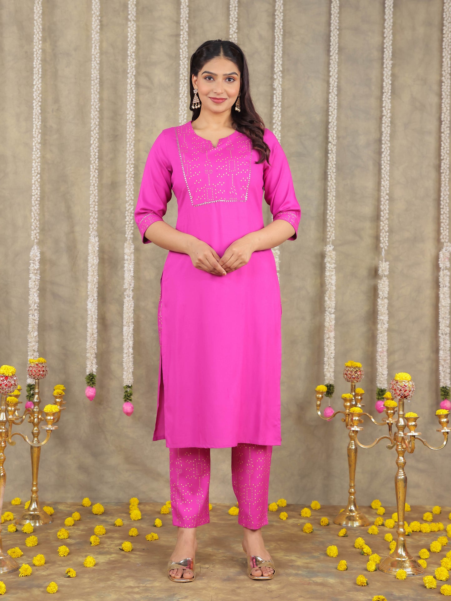 Viscose Solid Straight Pink Kurta