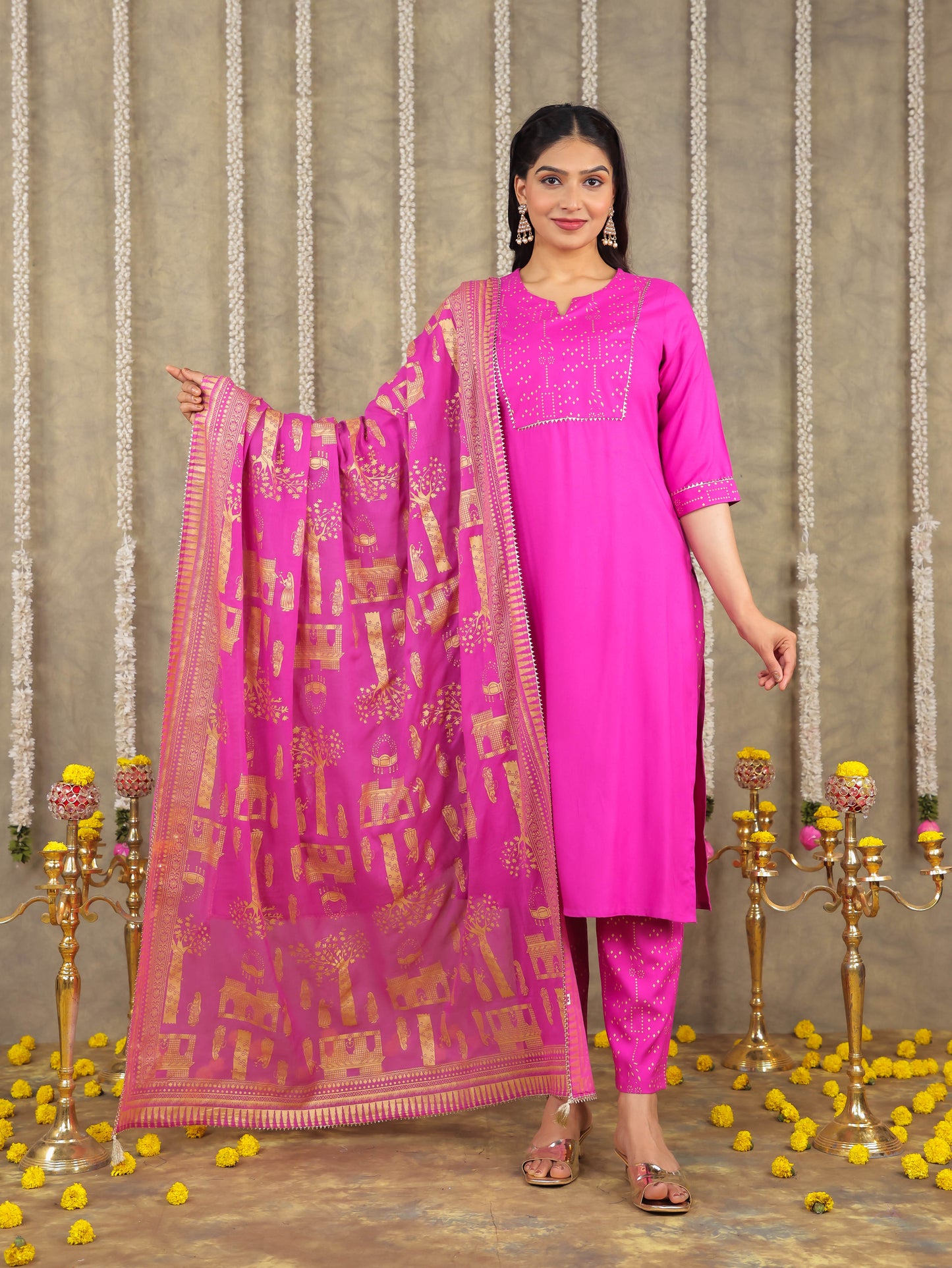 Viscose Solid Straight Pink Kurta