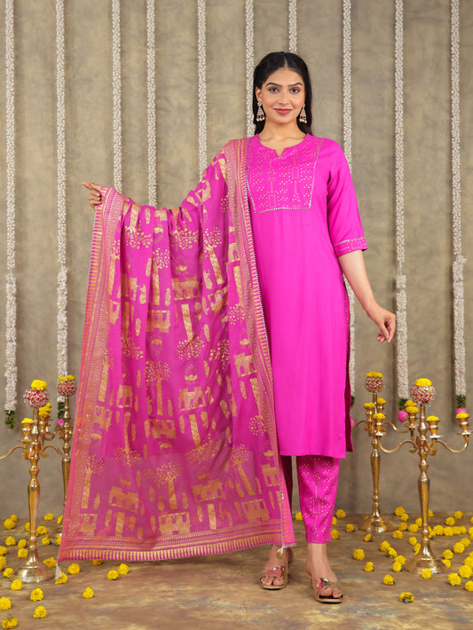 Viscose Solid Straight Pink Kurta