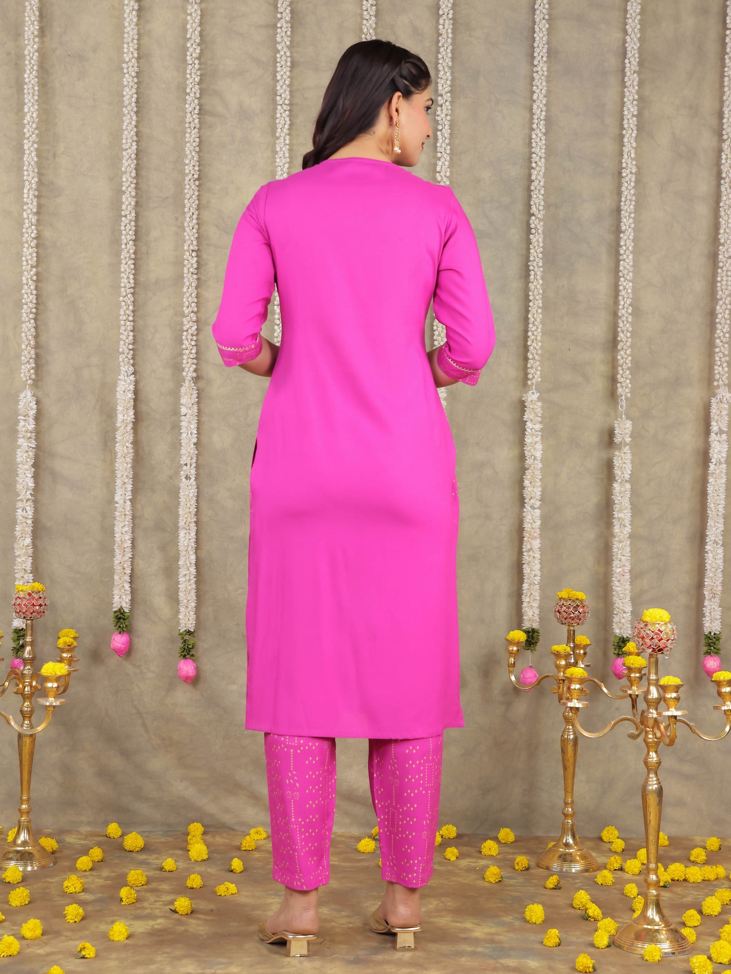 Viscose Solid Straight Pink Kurta