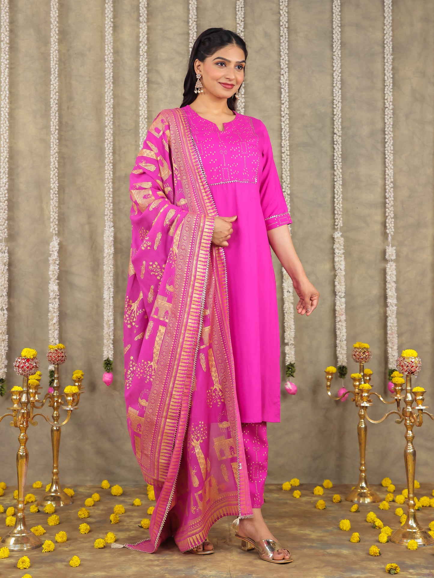 Viscose Solid Straight Pink Kurta