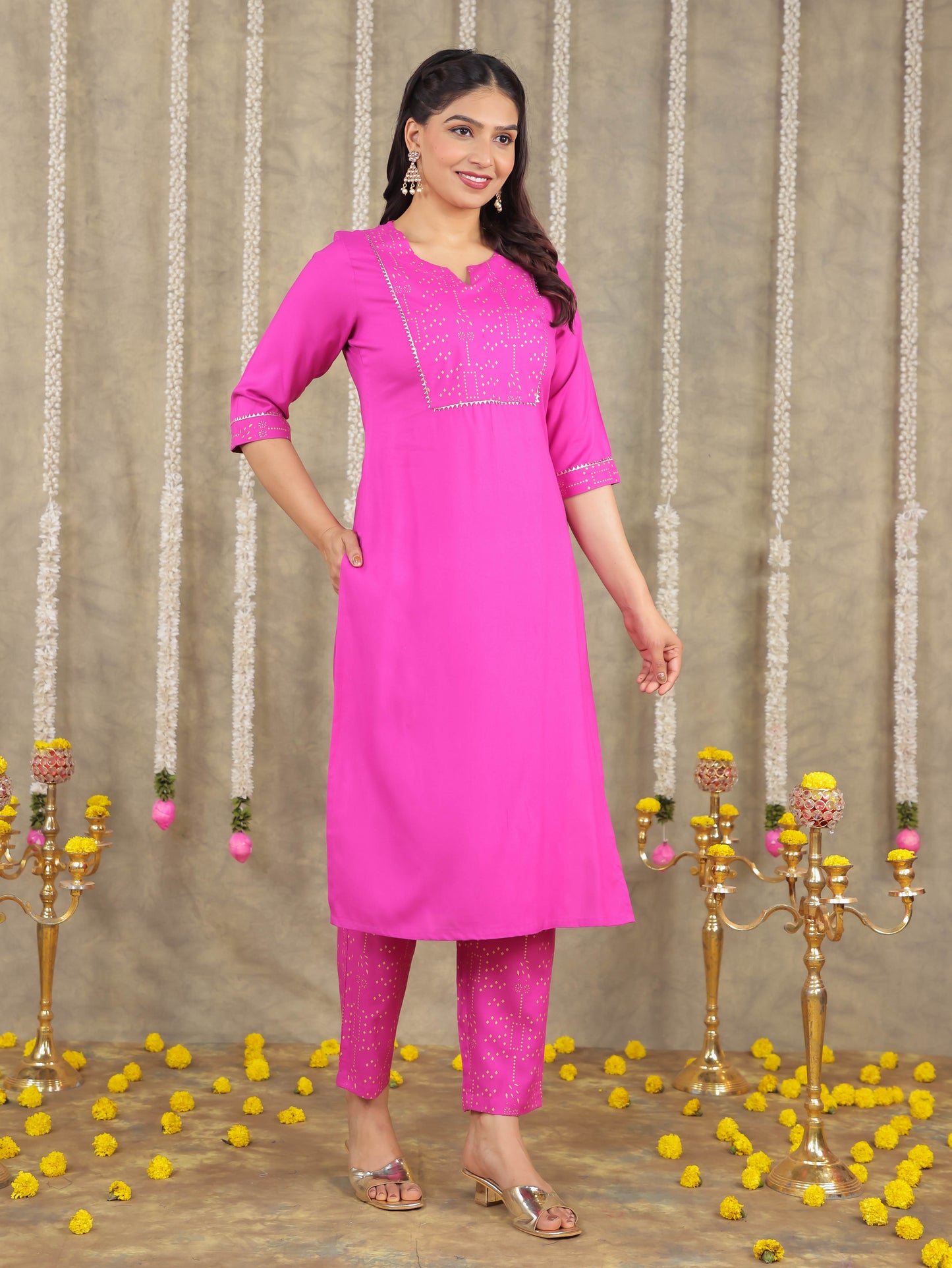 Viscose Solid Straight Pink Kurta