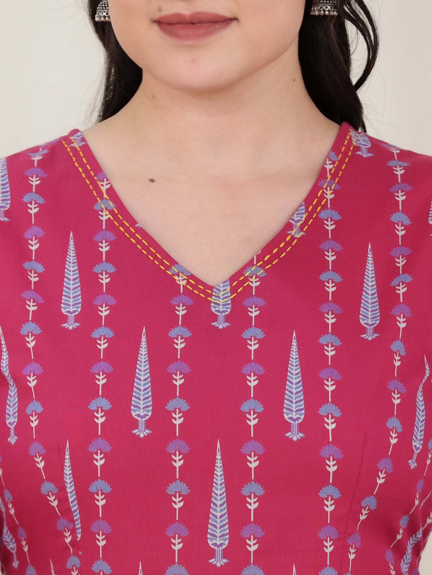 Embroidered Soft Cotton Floral Anarkali Pink Dress