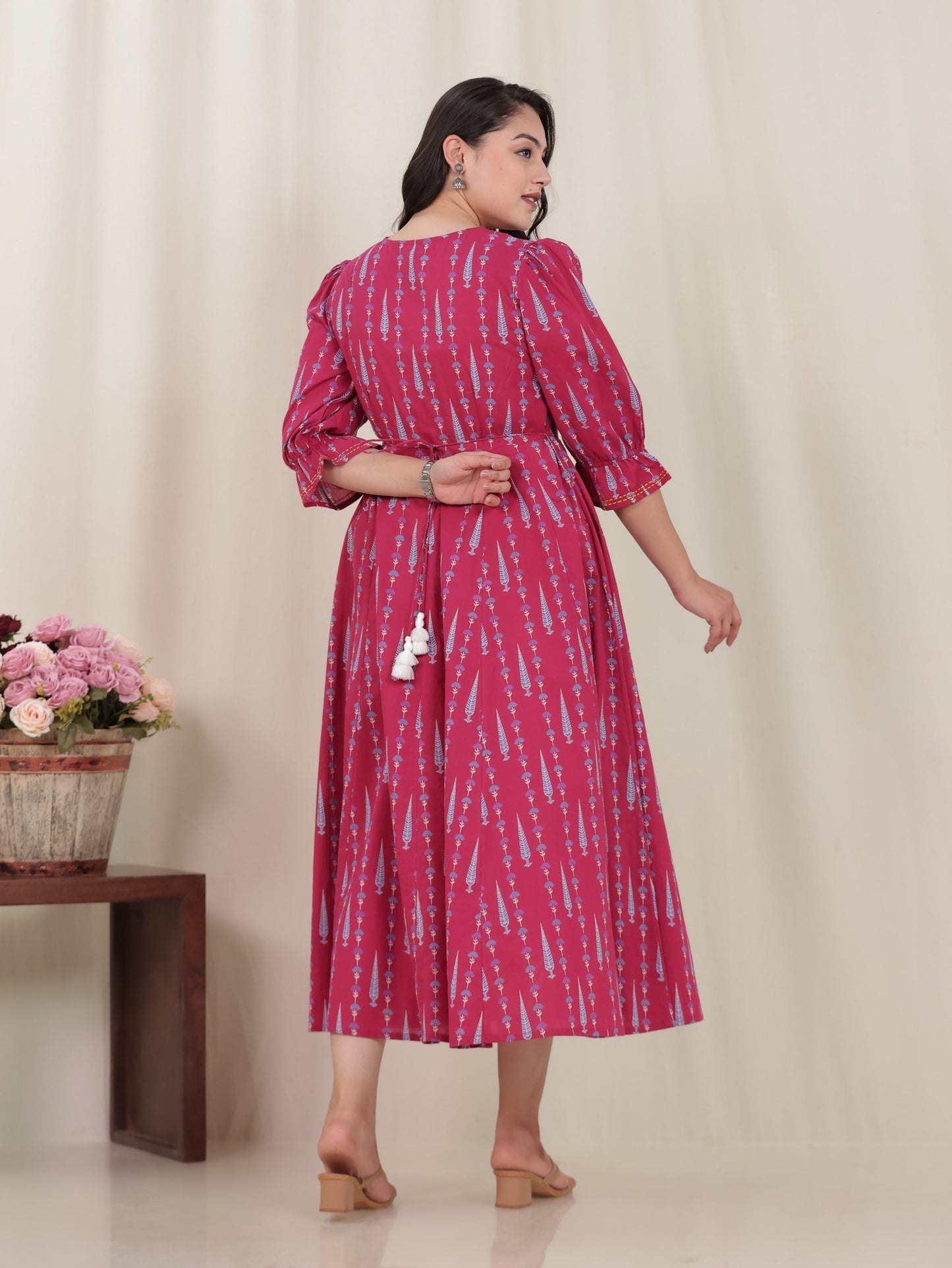 Embroidered Soft Cotton Floral Anarkali Pink Dress
