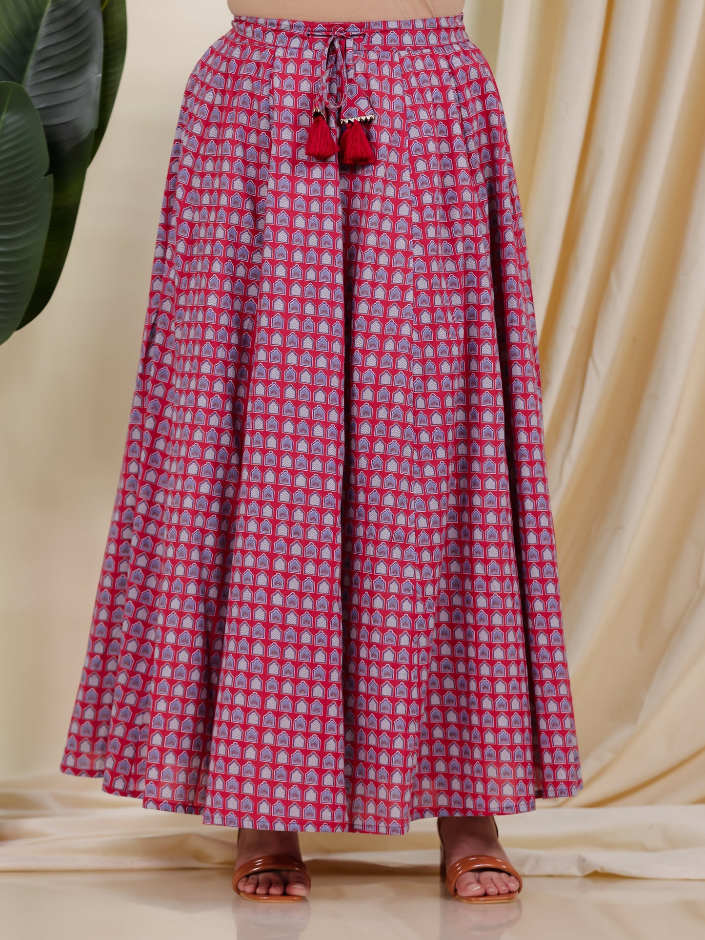 Soft Cotton Mughal Print Pink Skirt