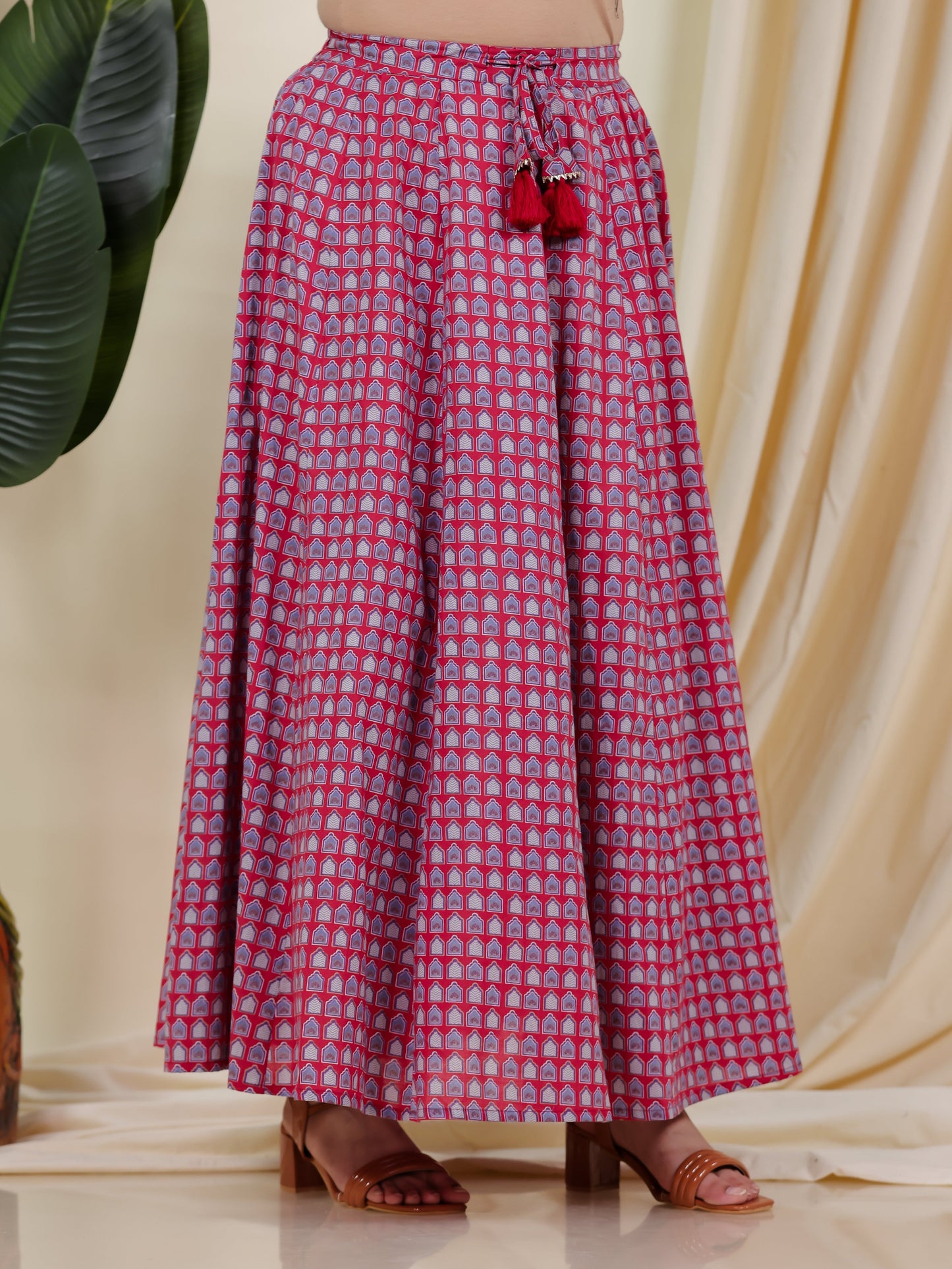 Soft Cotton Mughal Print Pink Skirt