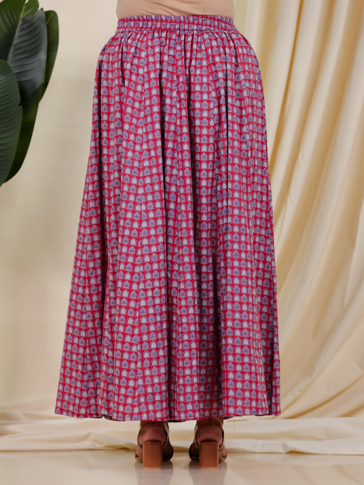 Soft Cotton Mughal Print Pink Skirt