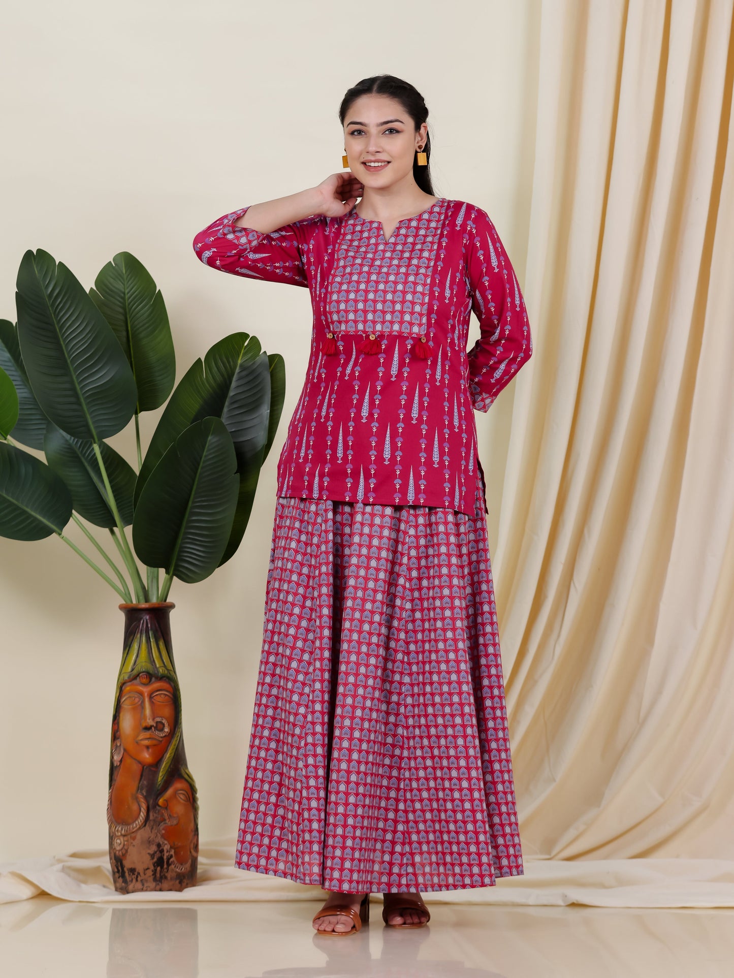Soft Cotton Floral Straight Pink Kurta