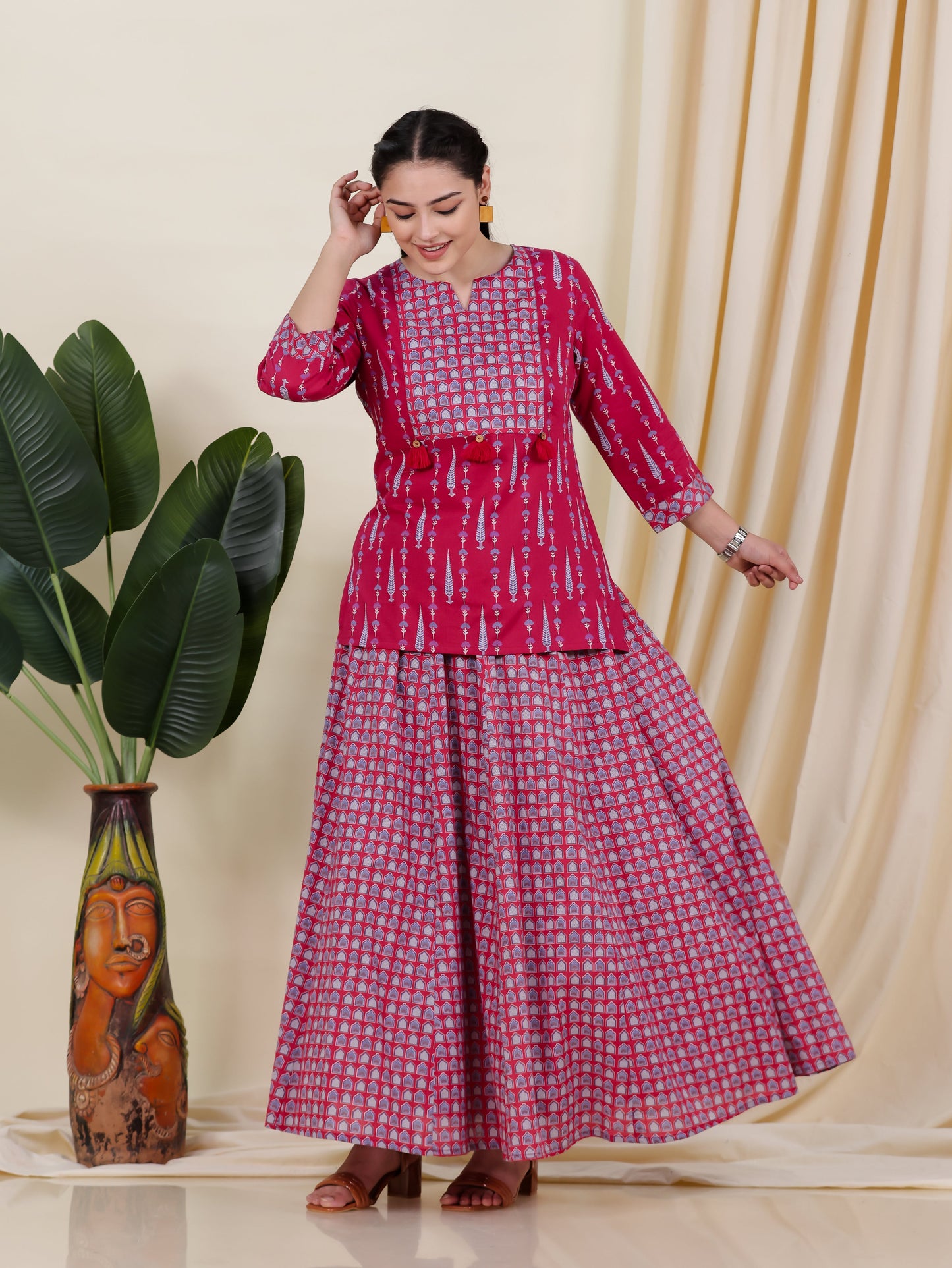 Soft Cotton Floral Straight Pink Kurta