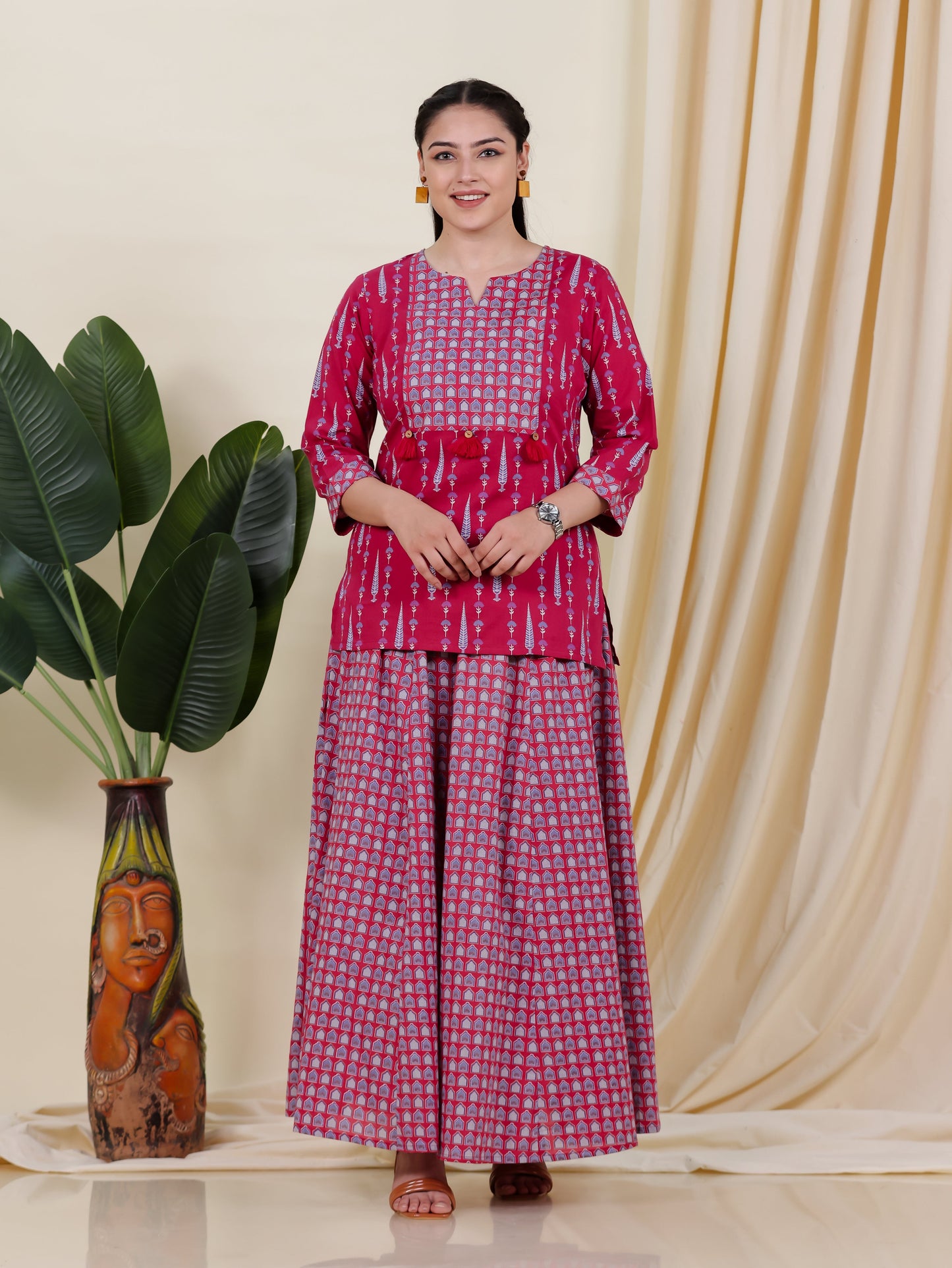 Soft Cotton Floral Straight Pink Kurta
