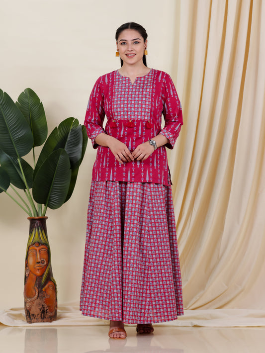 Soft Cotton Floral Straight Pink Kurta