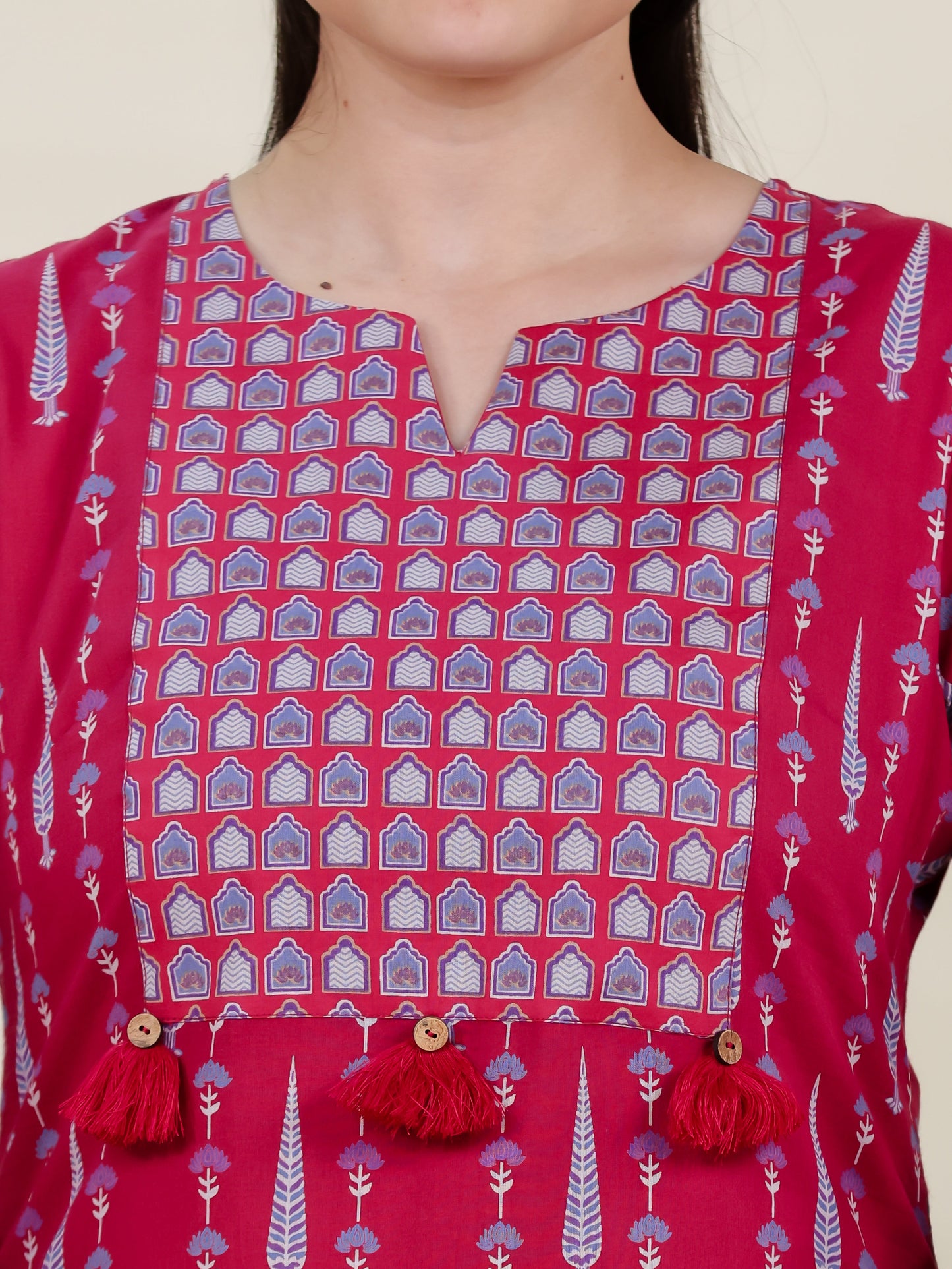 Soft Cotton Floral Straight Pink Kurta