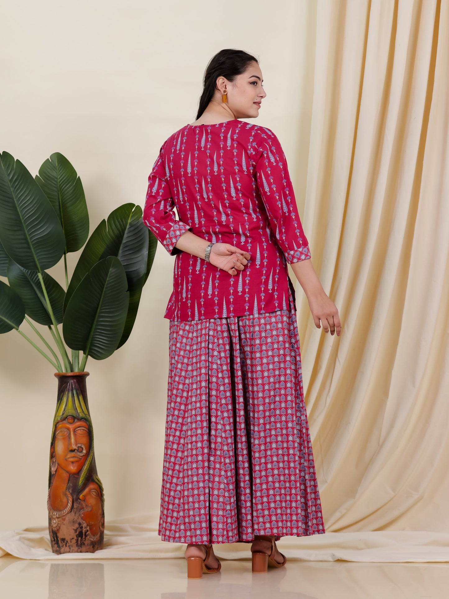 Soft Cotton Floral Straight Pink Kurta