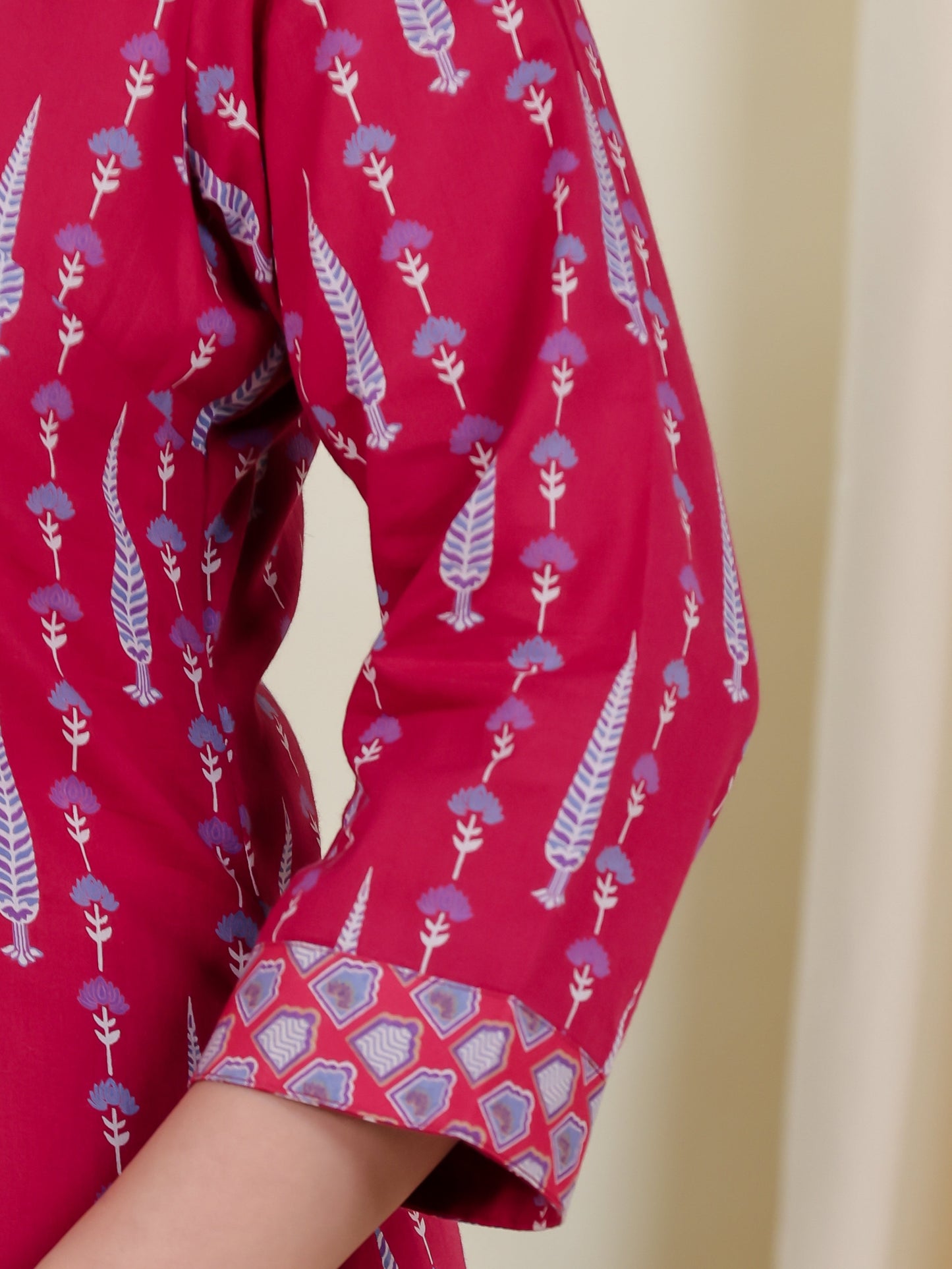 Soft Cotton Floral Straight Pink Kurta
