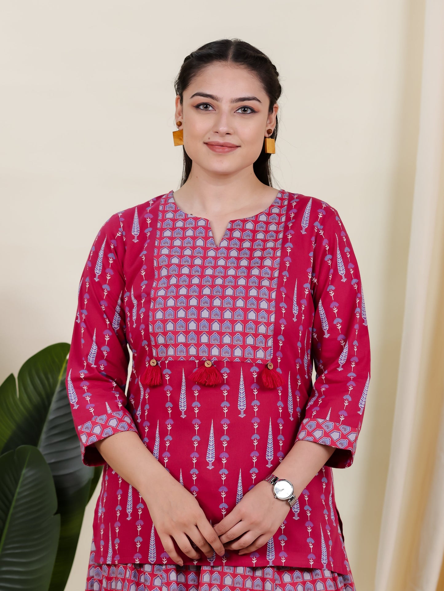 Soft Cotton Floral Straight Pink Kurta