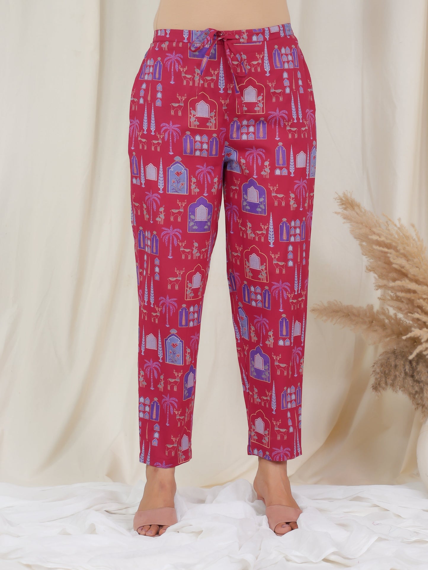 Soft Cotton Ajrakh Pink Tapered Tapered Trousers