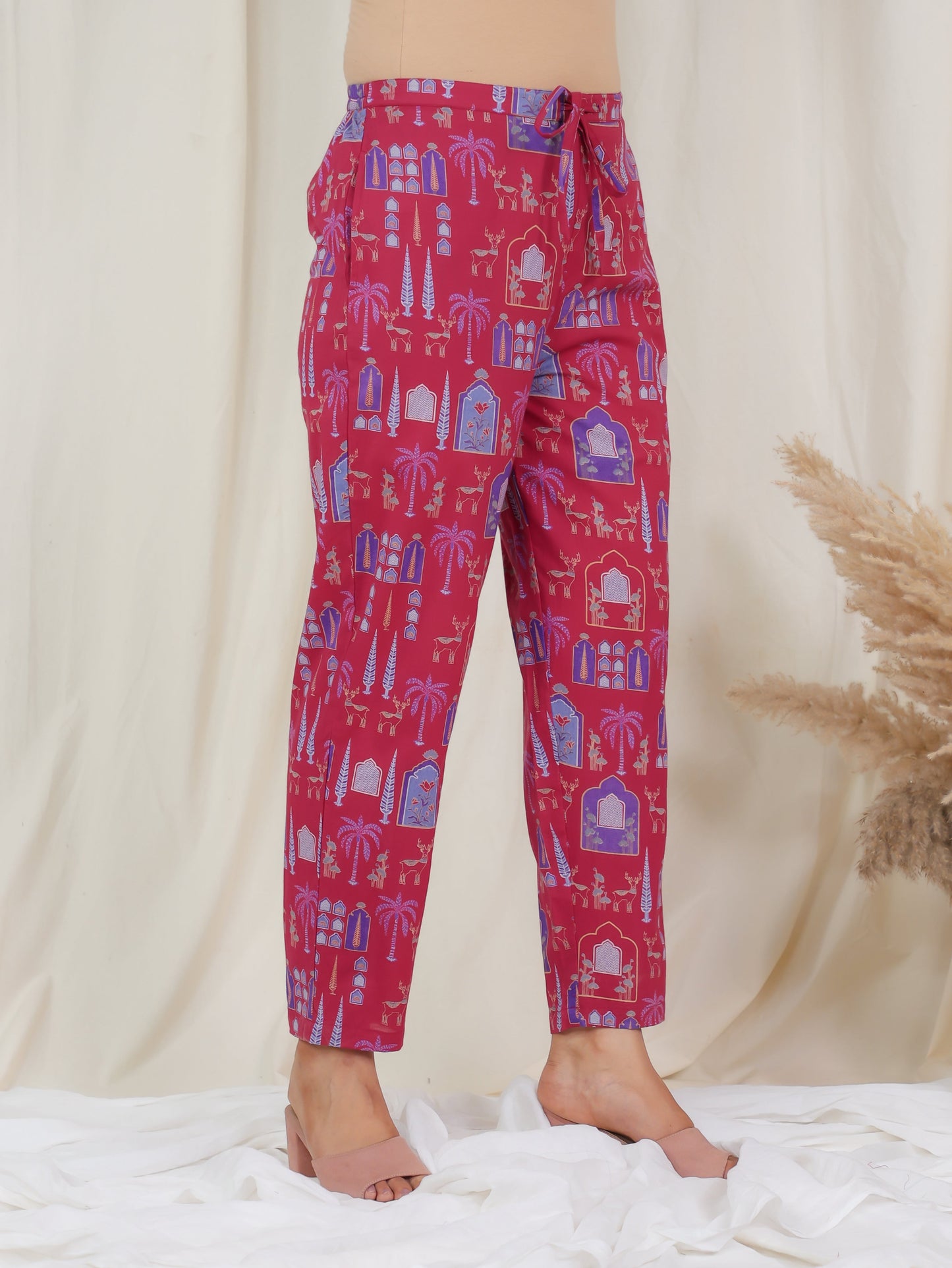 Soft Cotton Ajrakh Pink Tapered Tapered Trousers