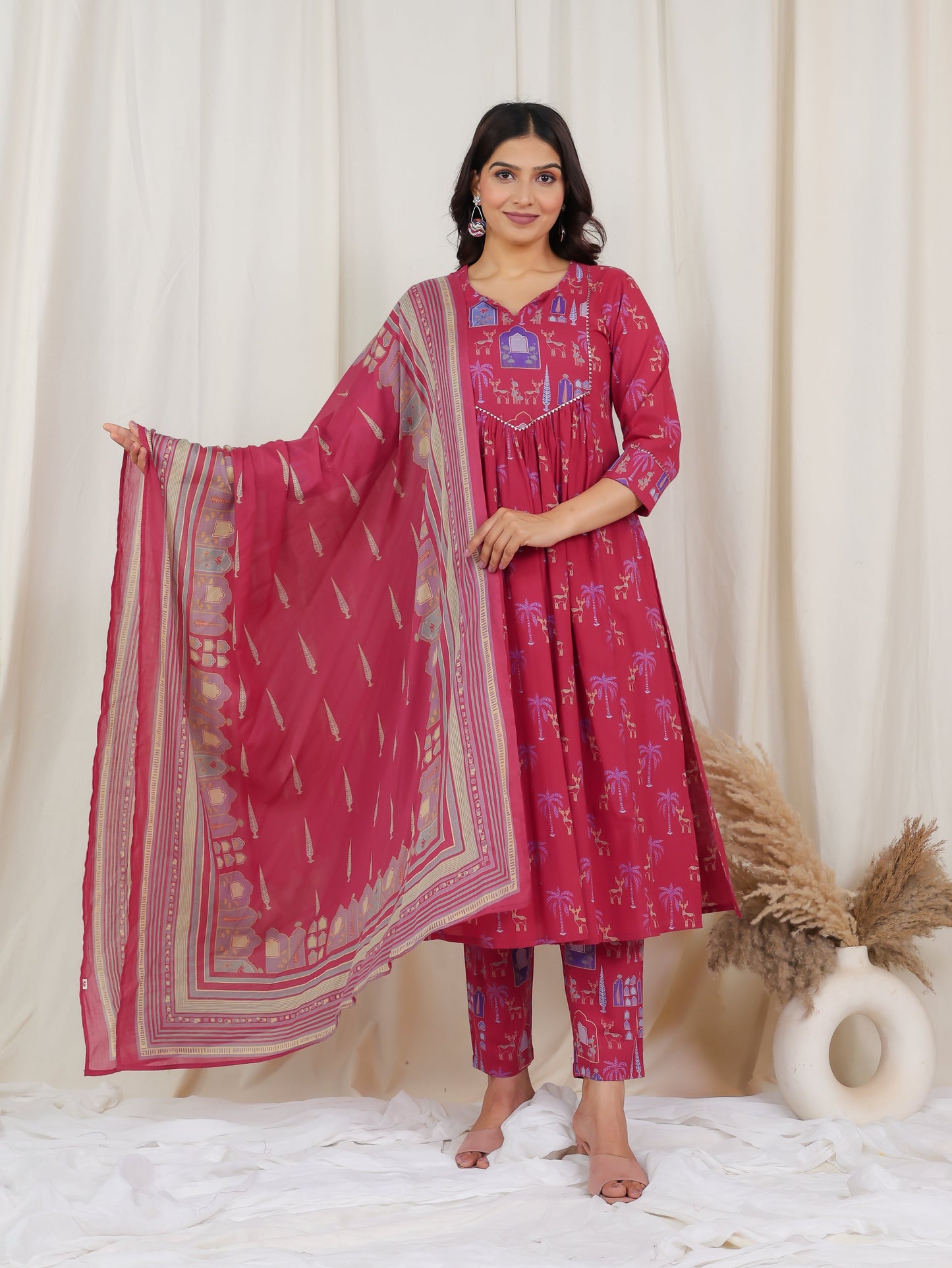 Cotton Voile Ajrakh Pink Dupatta