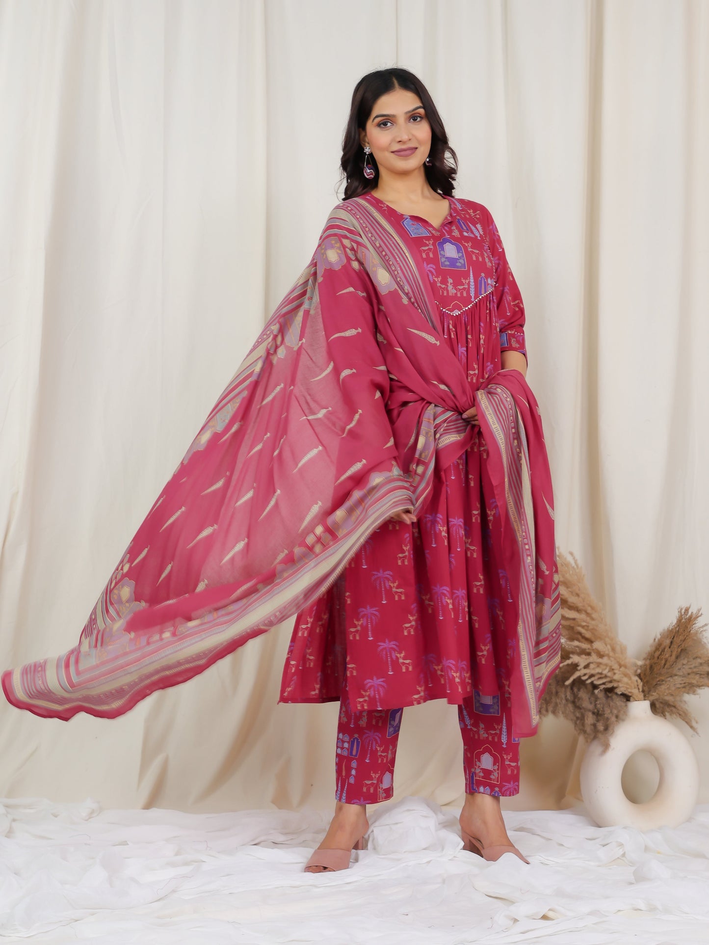 Cotton Voile Ajrakh Pink Dupatta