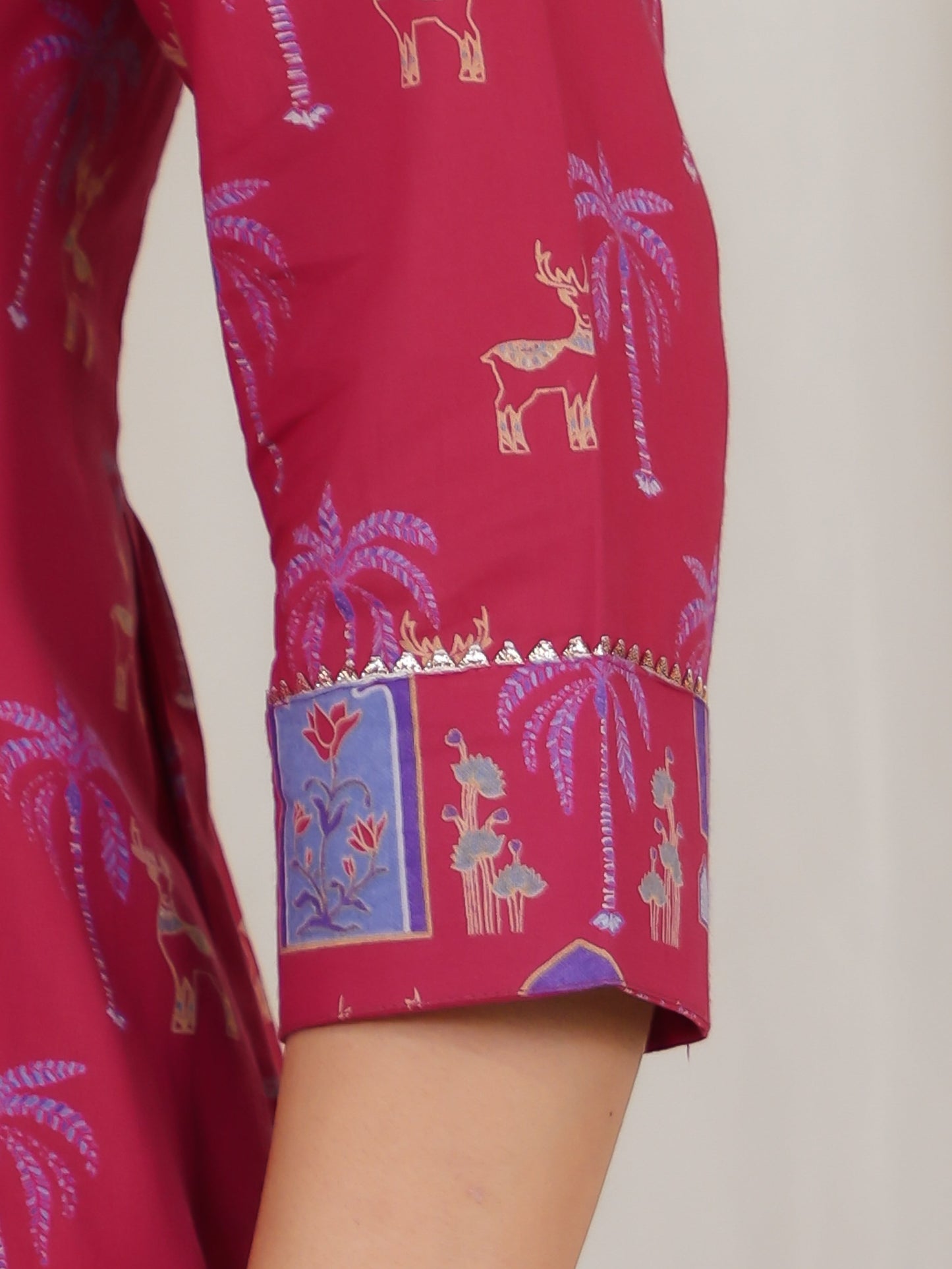 Soft Cotton Animal Flared Pink Kurta