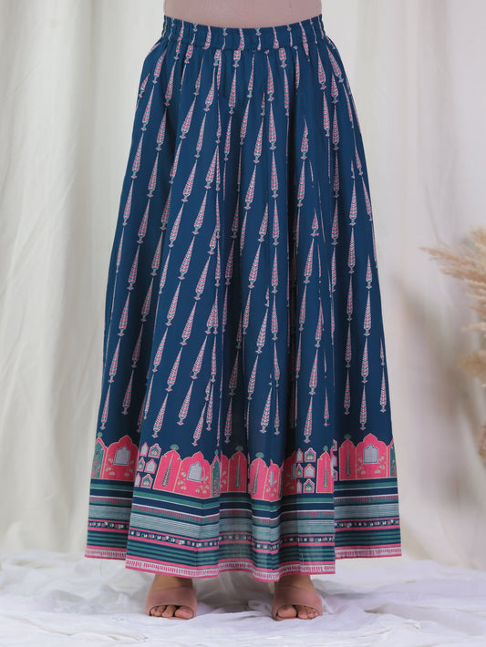 Soft Cotton Ajrakh Blue Skirt