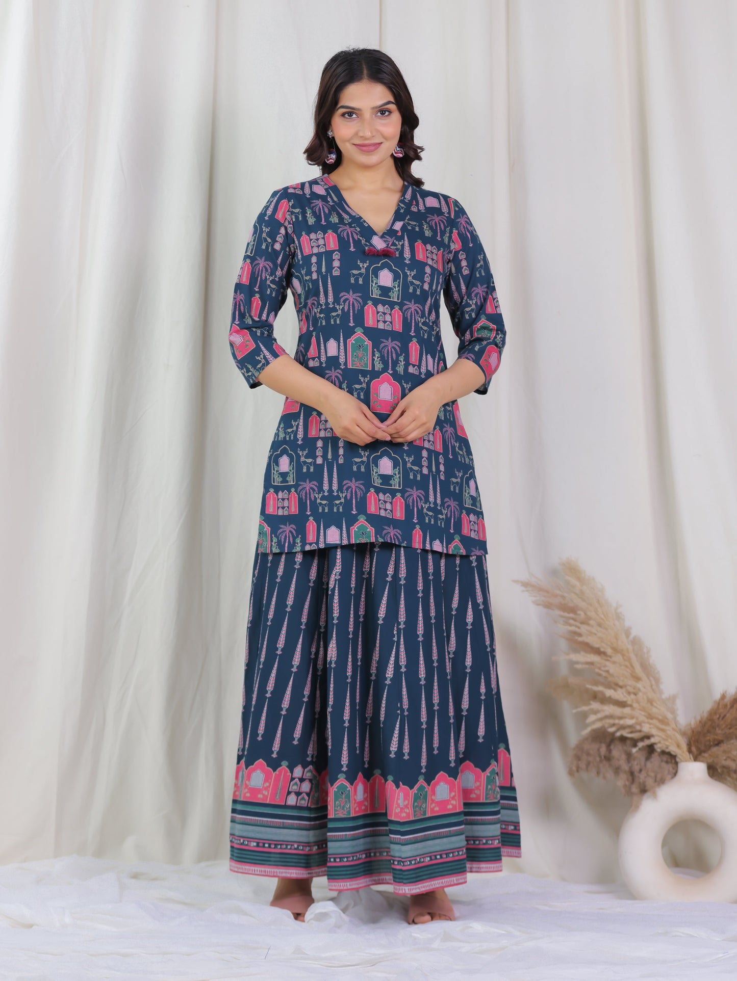 Soft Cotton Ajrakh Straight Blue Kurta