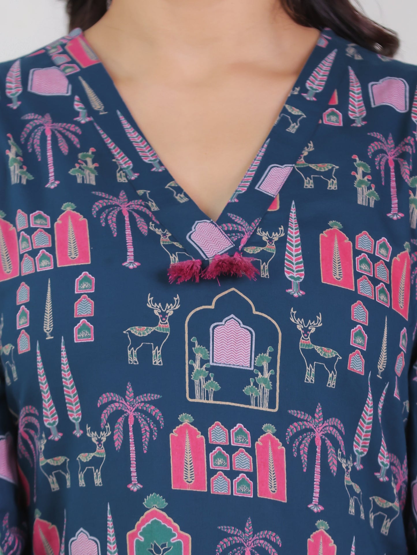 Soft Cotton Ajrakh Straight Blue Kurta