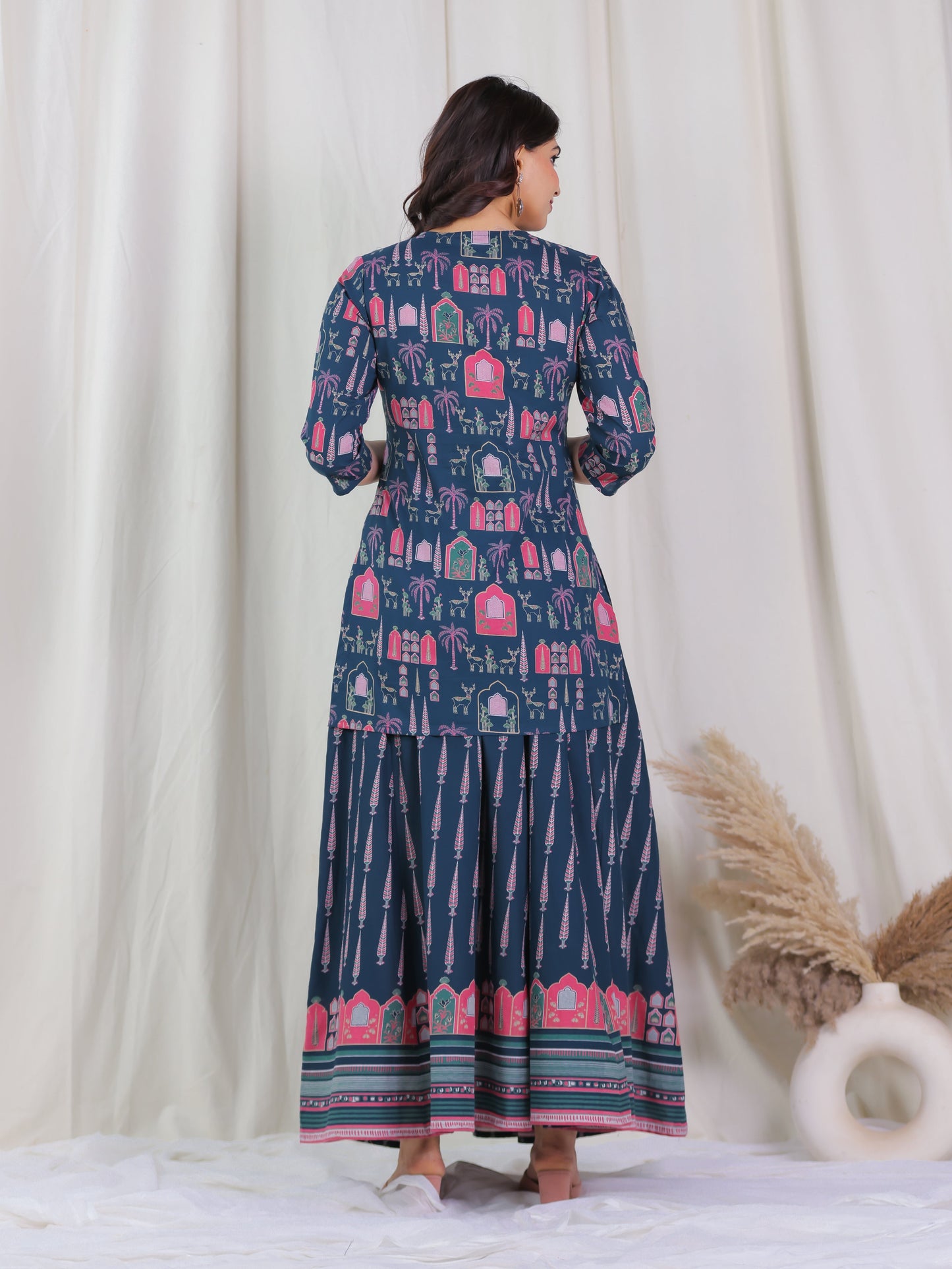 Soft Cotton Ajrakh Straight Blue Kurta