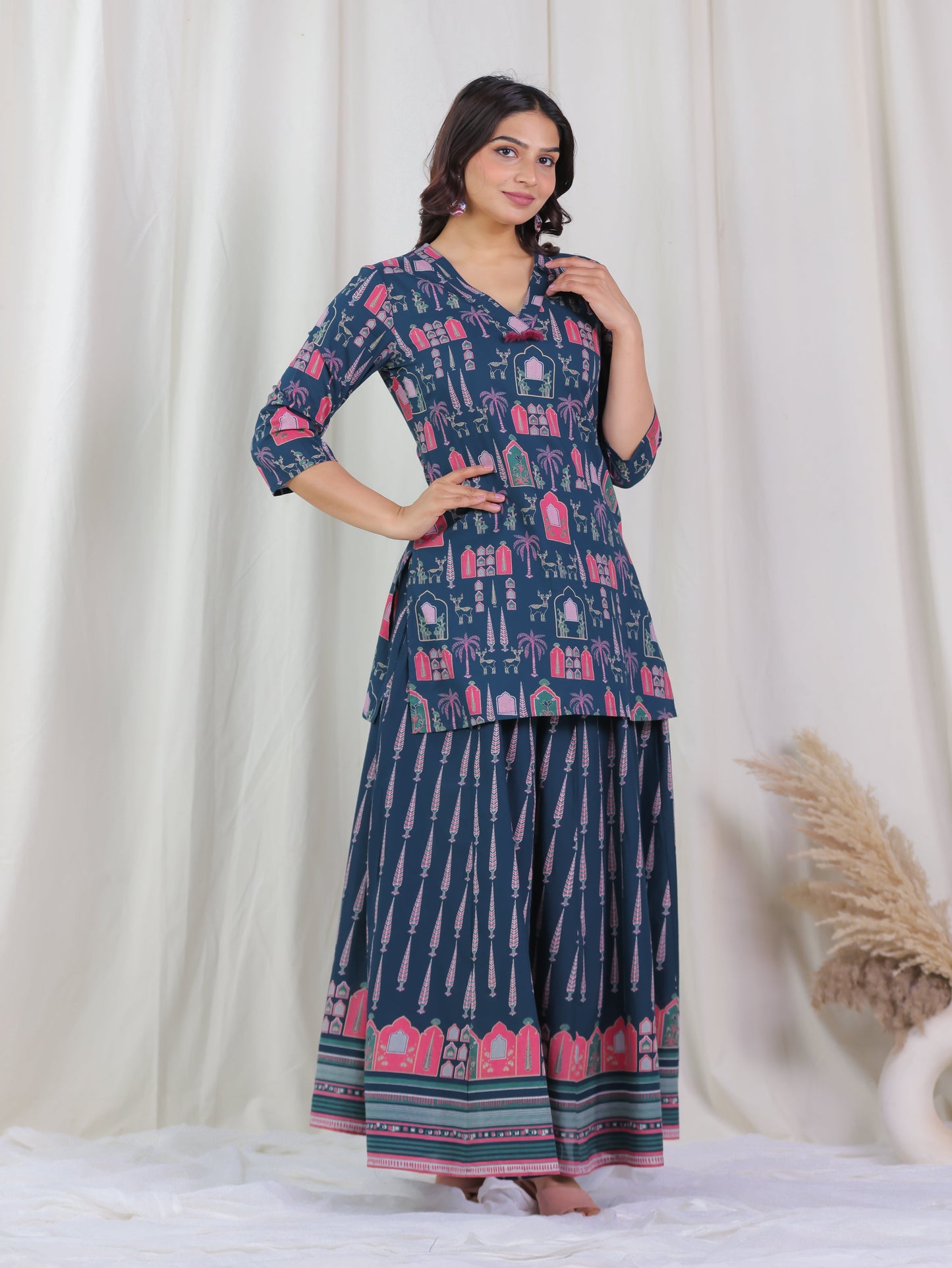 Soft Cotton Ajrakh Straight Blue Kurta