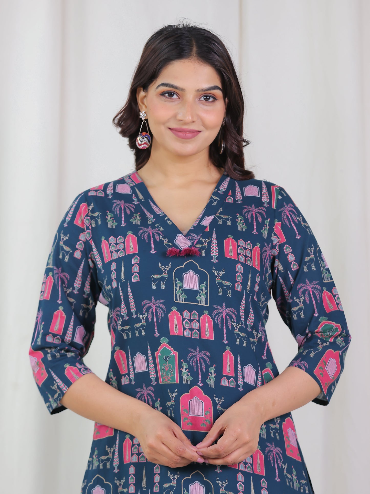 Soft Cotton Ajrakh Straight Blue Kurta