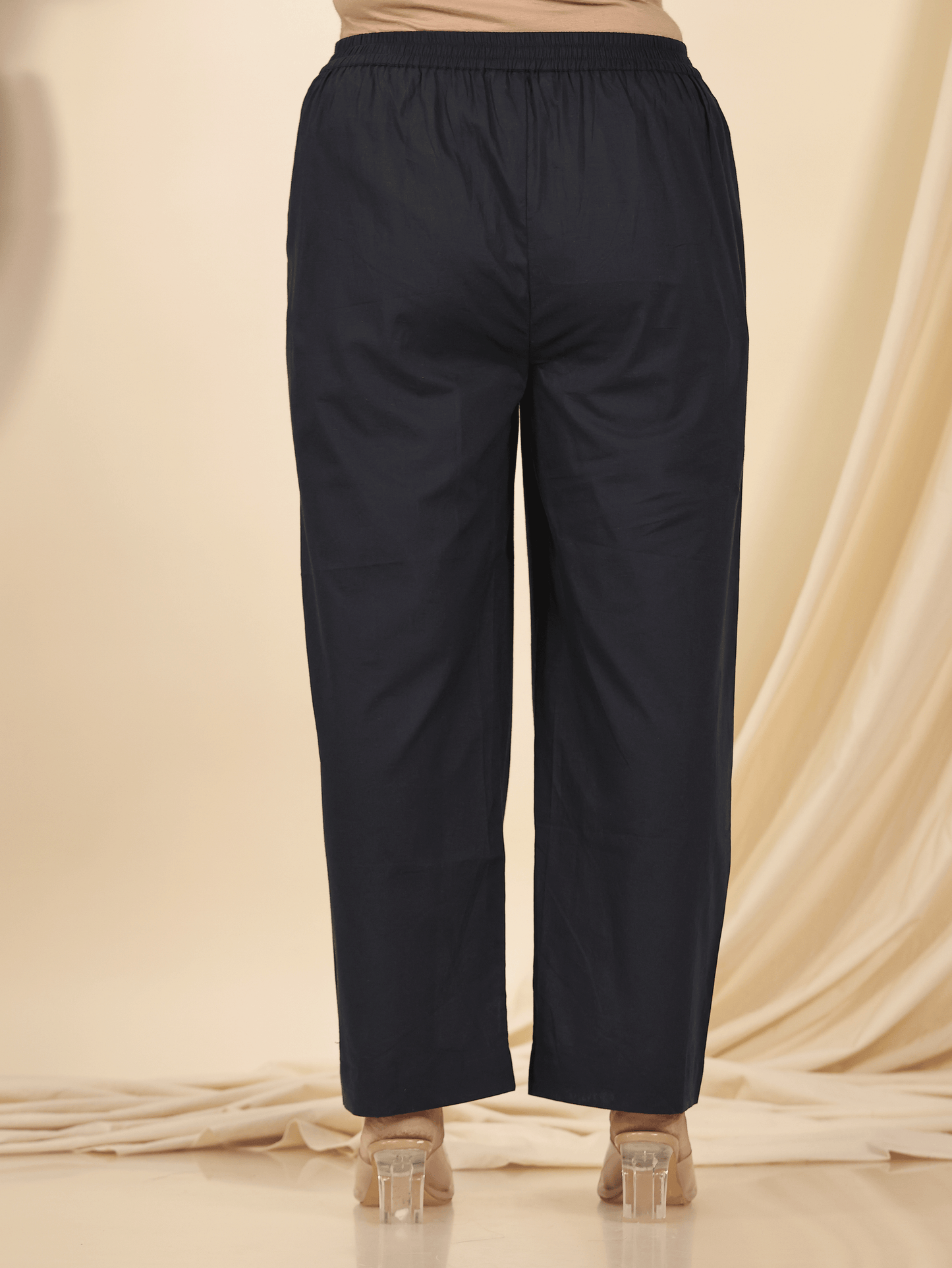 Soft Cotton Solid Blue Straight Trousers