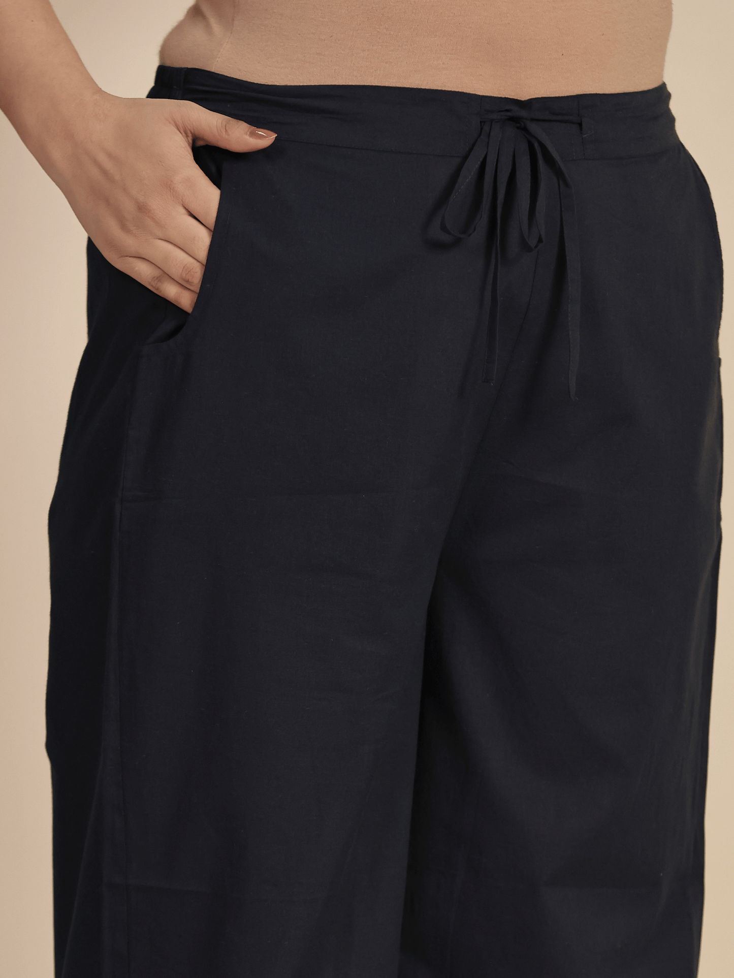 Soft Cotton Solid Blue Straight Trousers