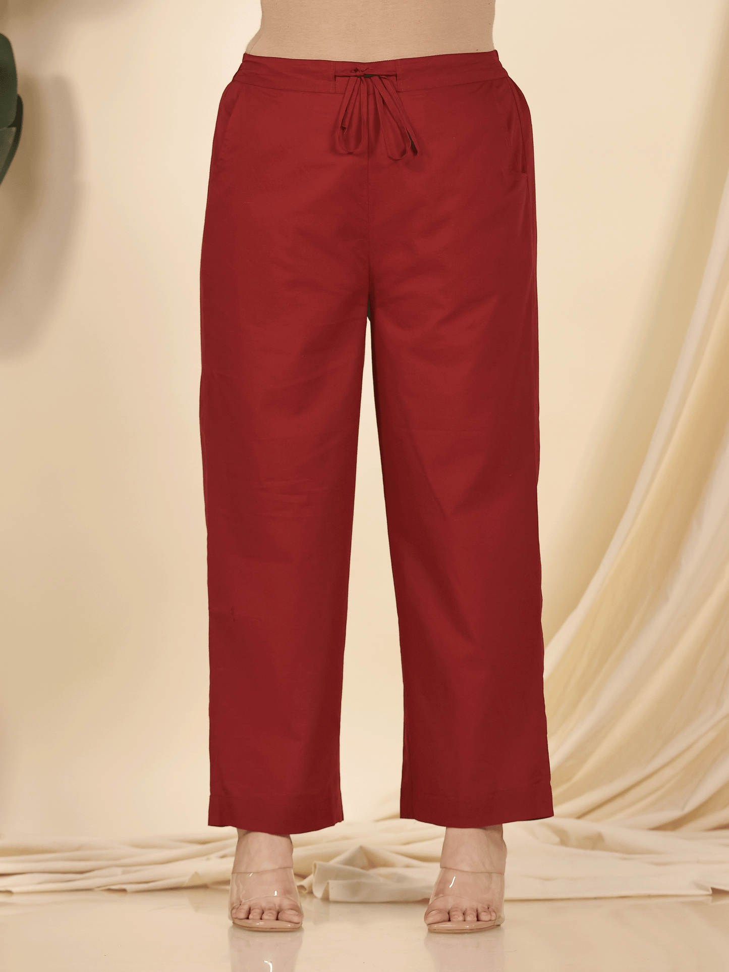 Soft Cotton Solid Maroon Straight Trousers