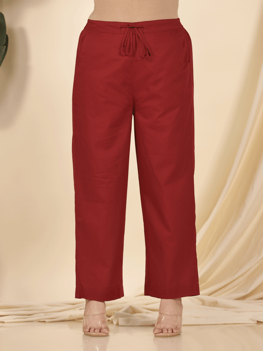 Soft Cotton Solid Maroon Straight Trousers