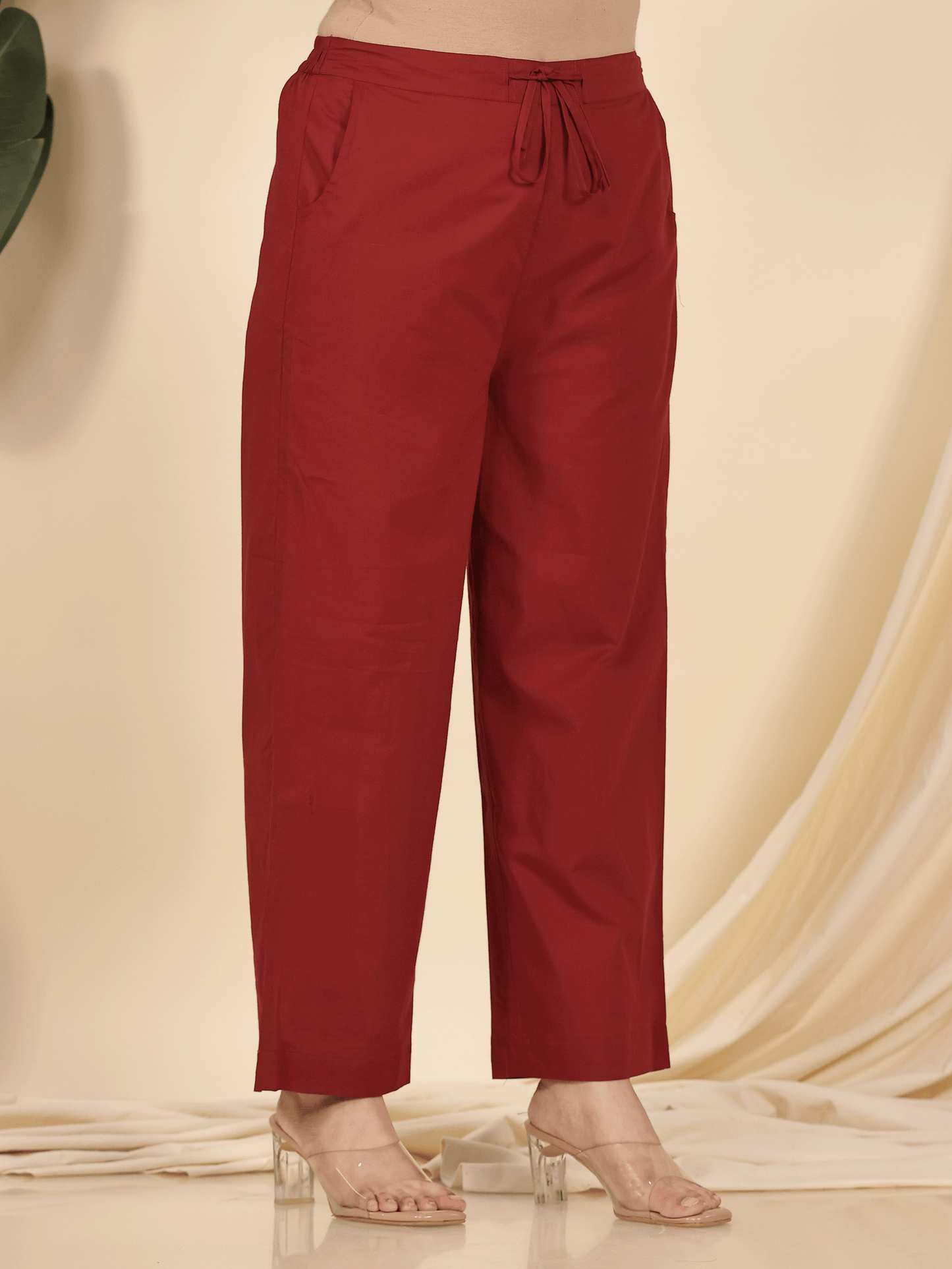 Soft Cotton Solid Maroon Straight Trousers
