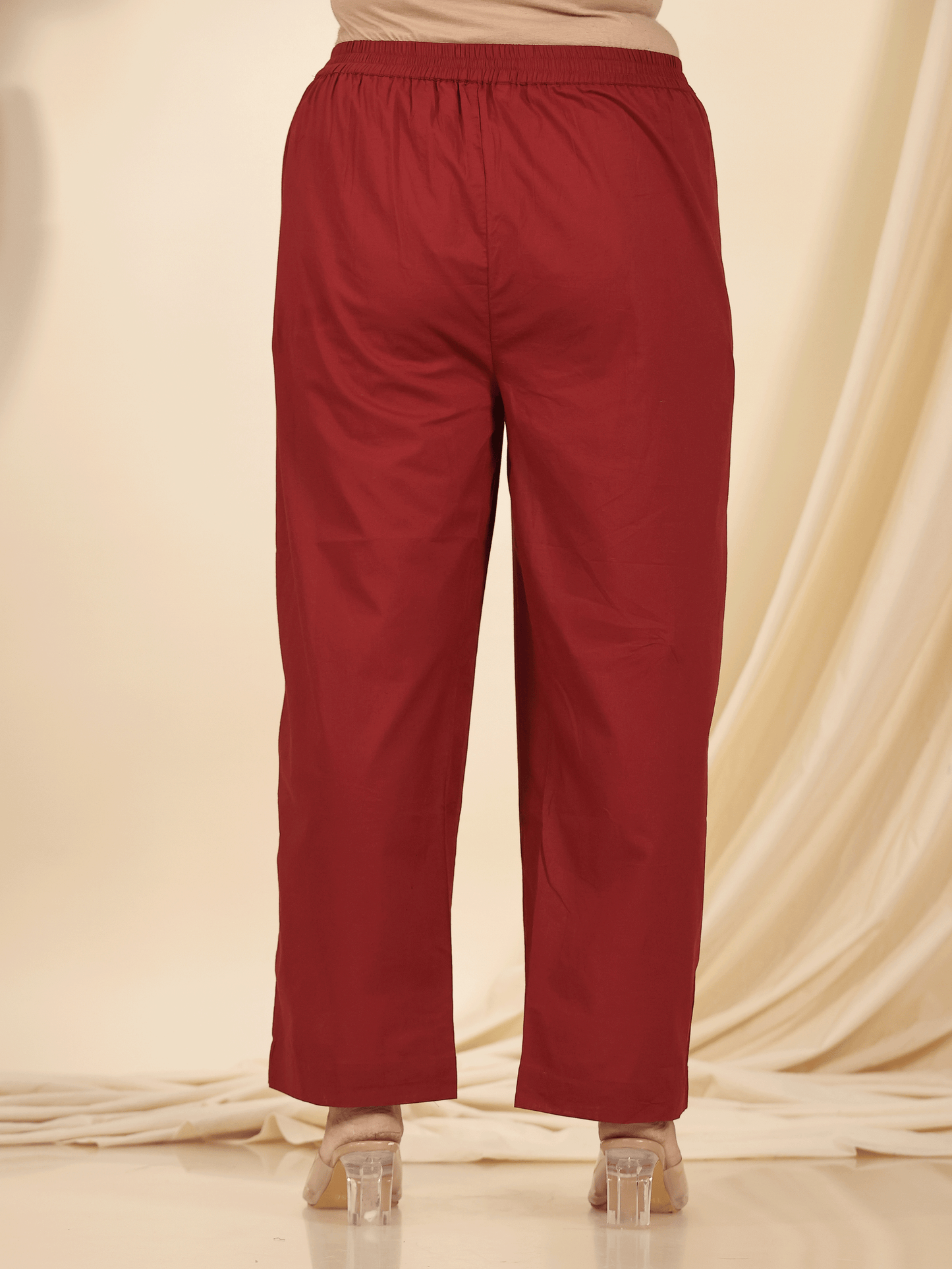 Soft Cotton Solid Maroon Straight Trousers