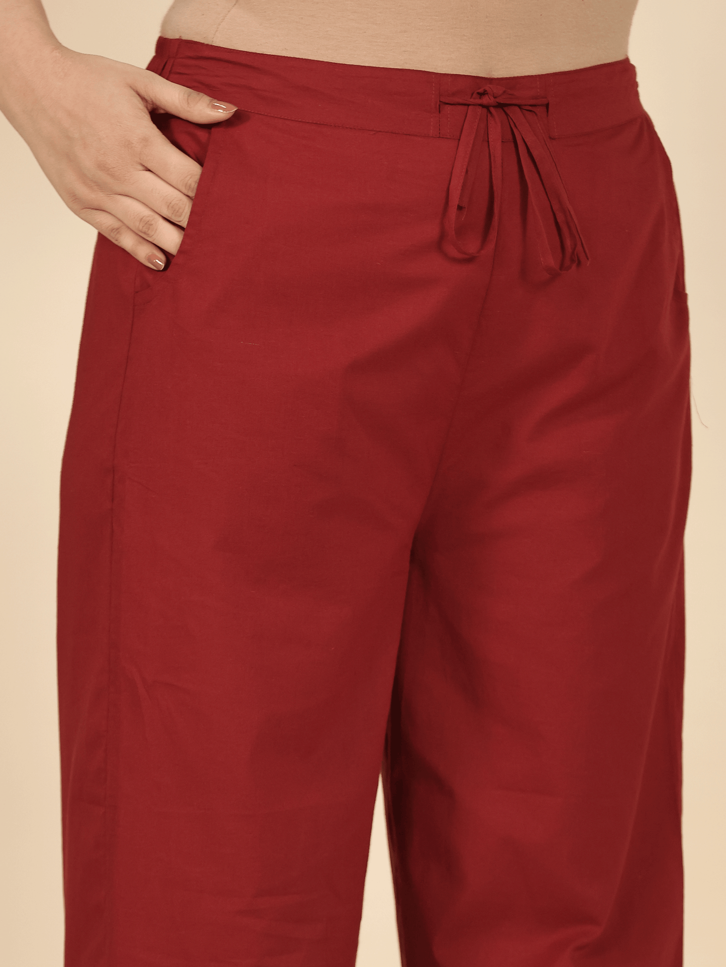 Soft Cotton Solid Maroon Straight Trousers