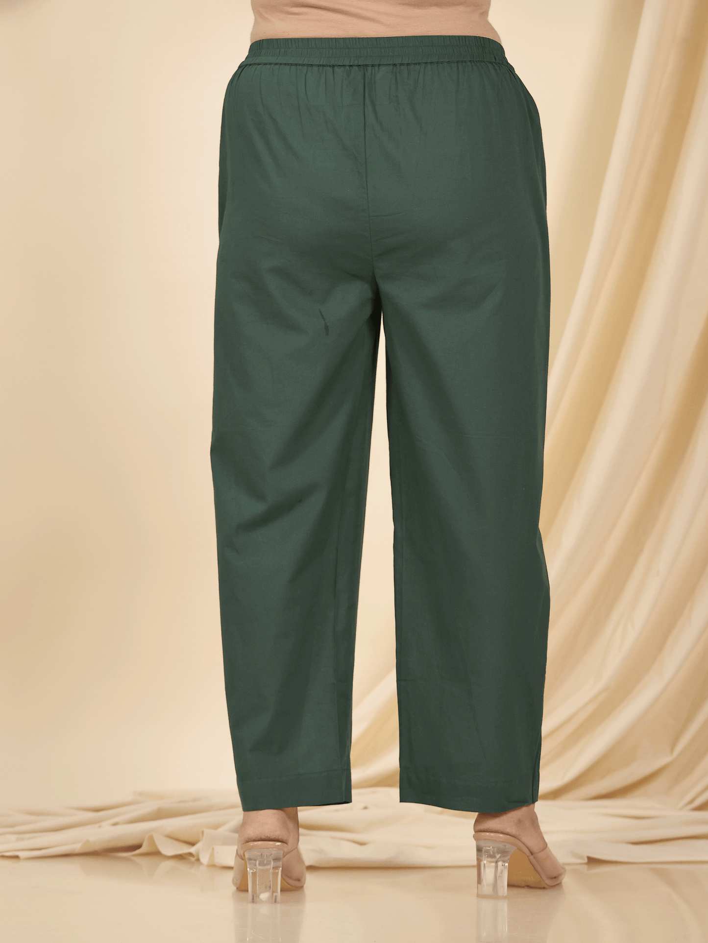 Soft Cotton Solid Green Straight Trousers