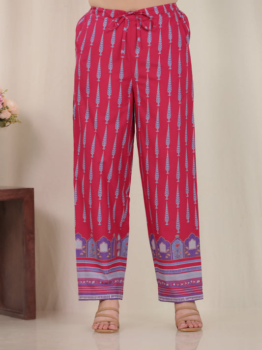 Soft Cotton Floral Pink Straight Straight Trousers