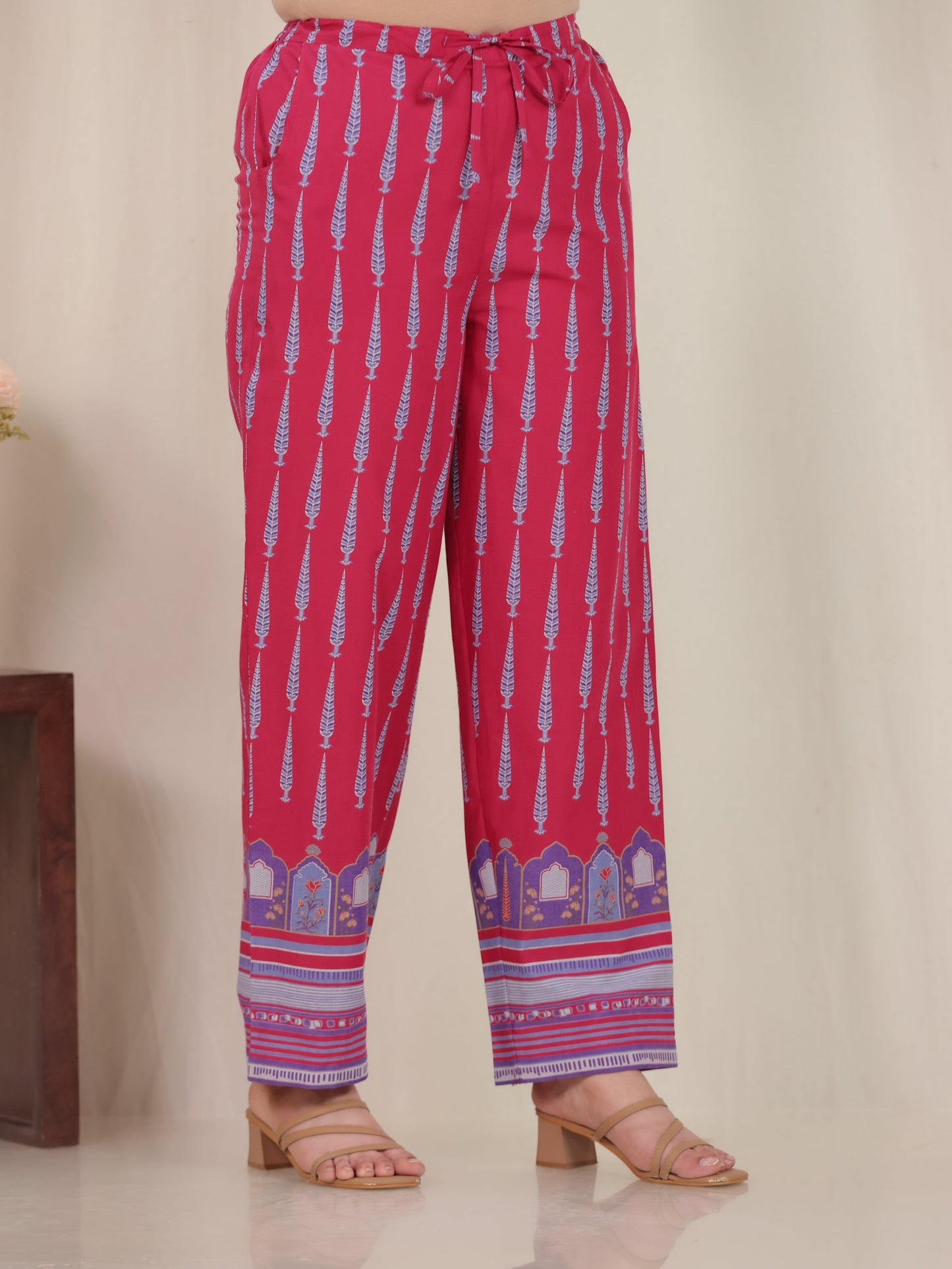 Soft Cotton Mughal Print Straight Pink Kurta