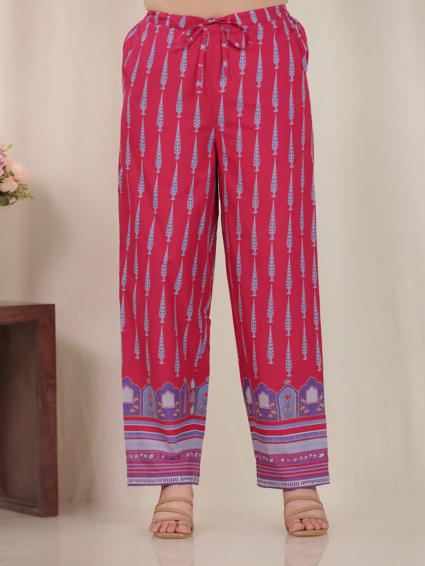 Soft Cotton Mughal Print Straight Pink Kurta