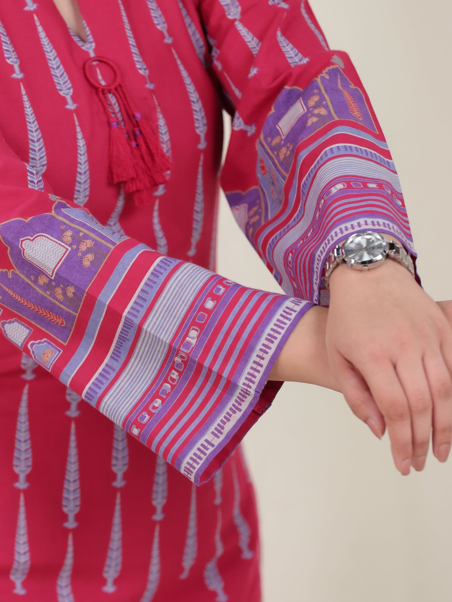 Soft Cotton Mughal Print Straight Pink Kurta